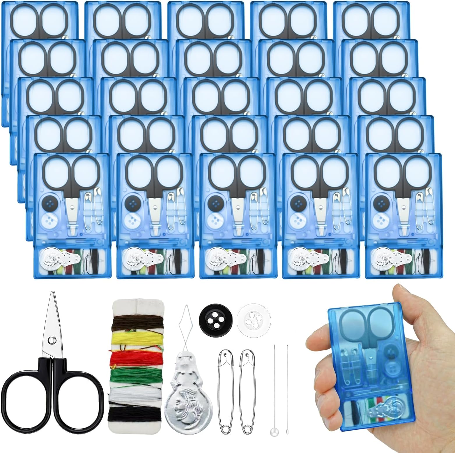 25 Boxes Mini Travel Sewing Kit Quick Fix Sewing Kits Bulk Basic Portable Pre Threaded Needle Emergency Repair Tool for Christmas Gifts Beginner Traveler Home Hotel (Blue)
