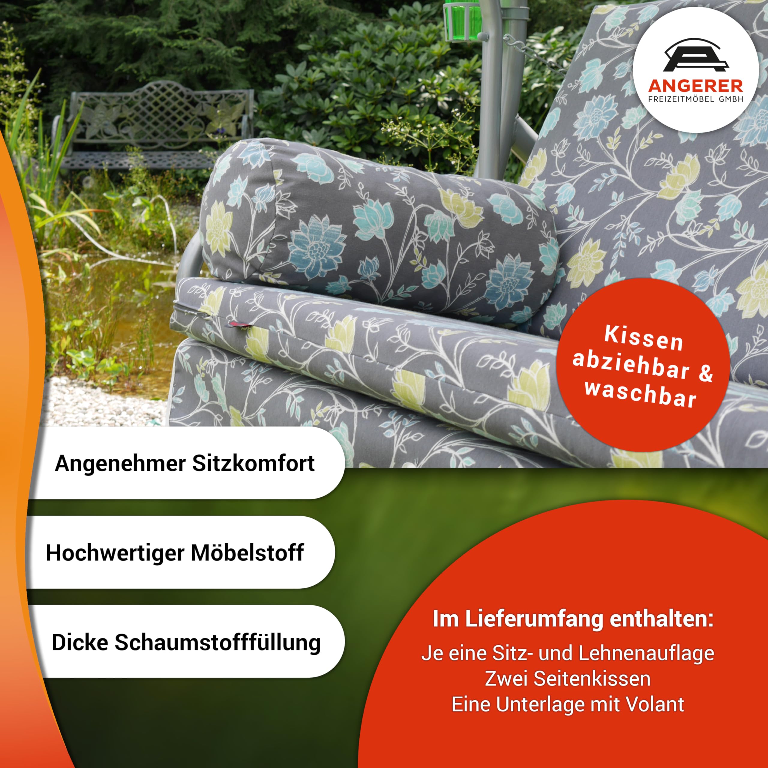 ANGERER Hollywoodschaukel Dream grün einfarbig | Gartenschaukel Made in Germany, Schaukel zum Sitzen, Liegen und Entspannen, inklusive Bett-Funktion, einfache Montage