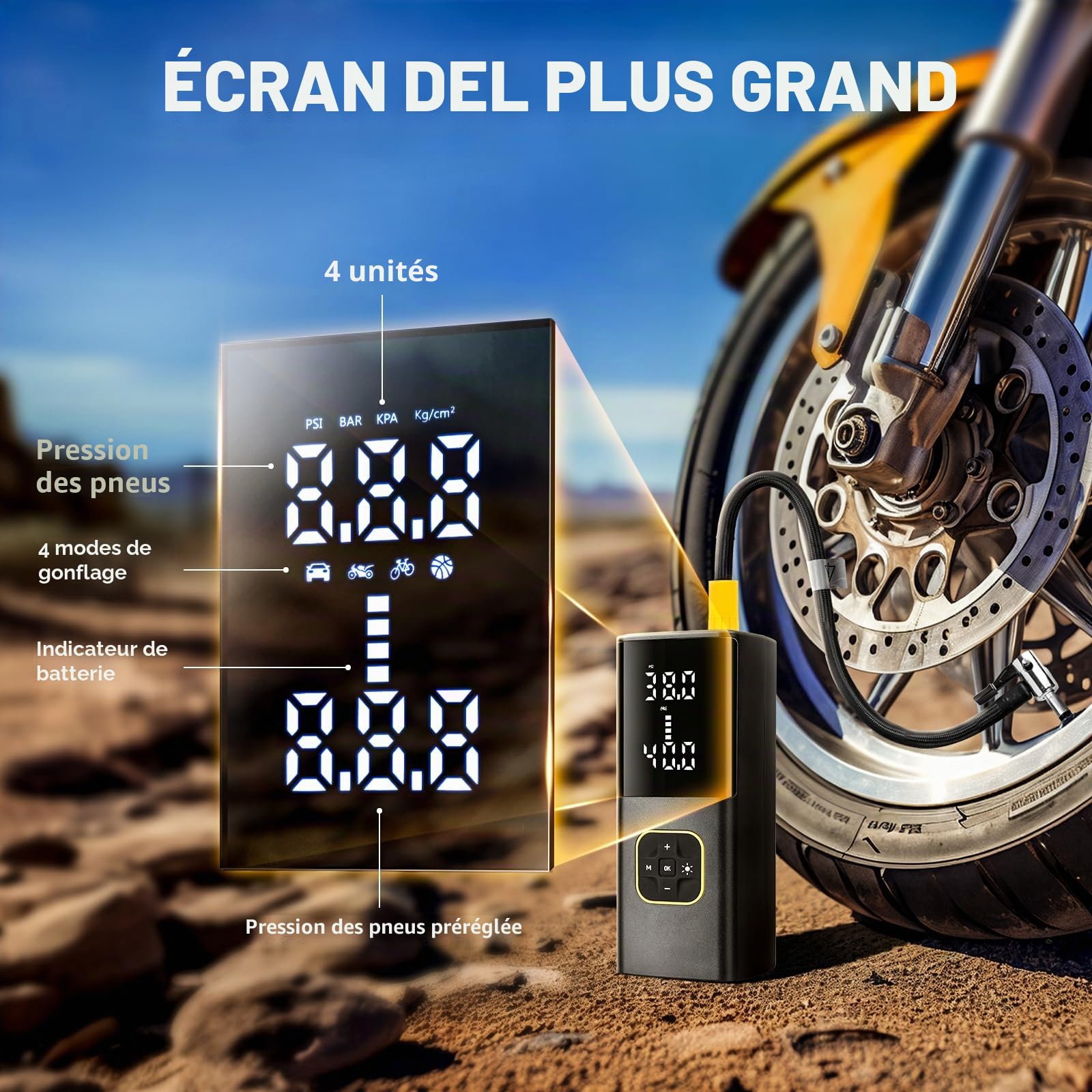 Zune Lotoo Compresseur à Air Portatif 150 PSI, 9000 mAh Gonfleur Pneus Voiture avec Écran Numérique LED, Mini Pompe Velo Electrique avec Câble 12V CC et Lumière LED pour Voiture, Moto, Vélo, Balles