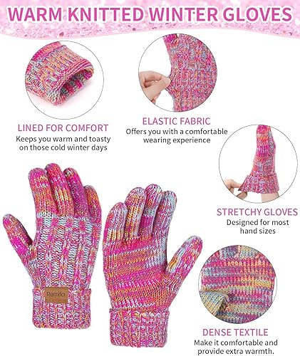 Miniatura 7 de Remifa Conjunto de bufanda y gorro de invierno para niños y niñas, con forro polar con pompón, bufanda larga, guantes cálidos