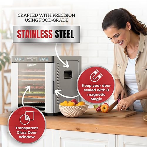 Vista 18 de Magic Mill Máquina deshidratadora profesional de alimentos 7 bandejas de acero inoxidable XL Secadora para cecina, golosinas para perros