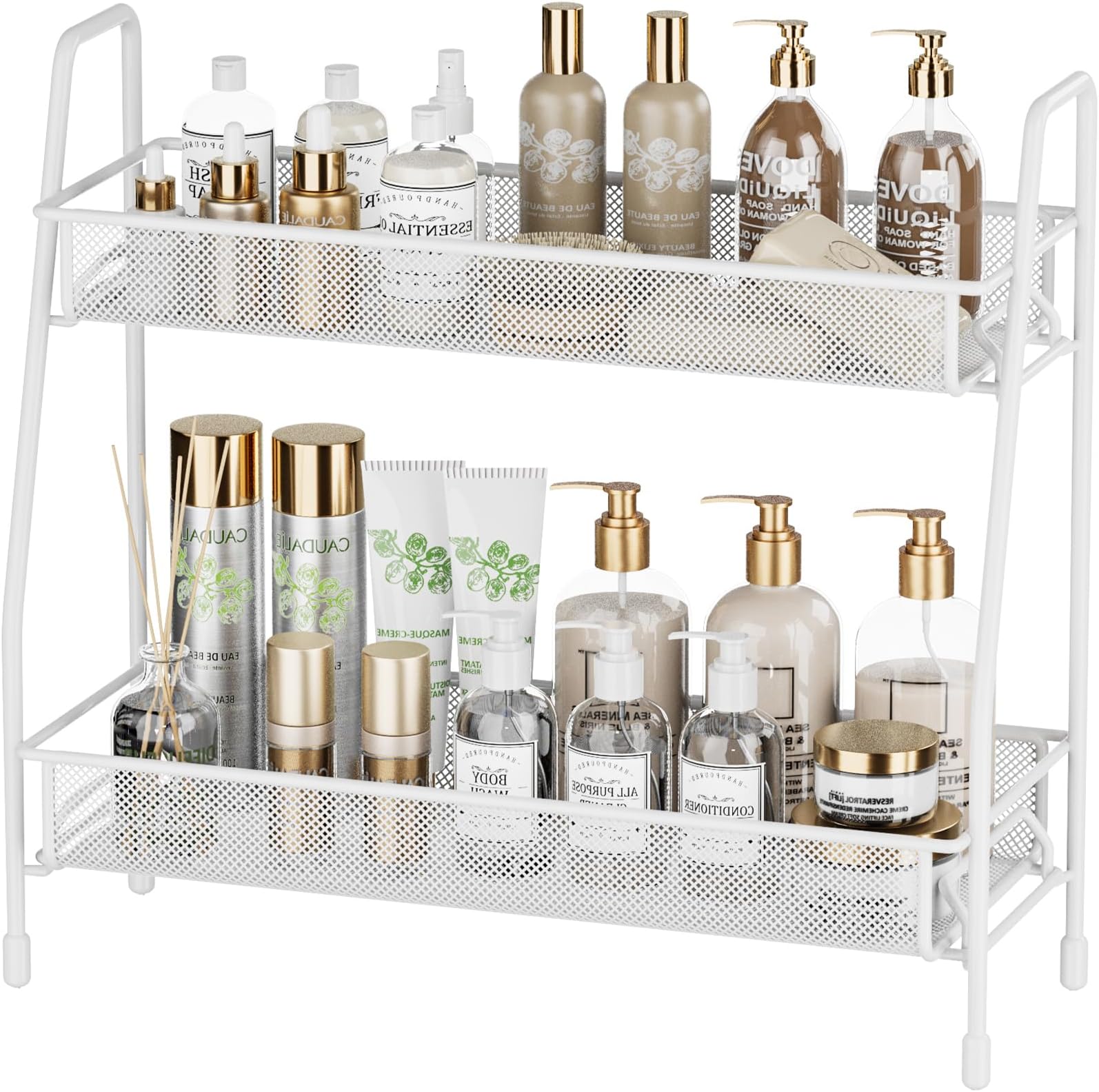 EKNITEY Bathroom Storage Spice Rack - 2 Tier Kitchen Storage & Organisation, Small Bathroom Organiser for Countertop, Home and Office