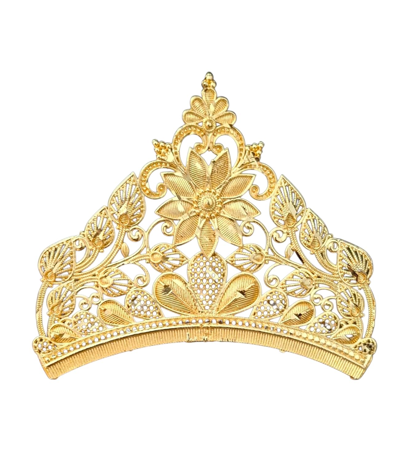 BengCraft Golden Bridal Crown Mukut for Bengali Bride | Women Wedding Head piece Hair Accessories | Big Size Gold Plated Taj Tiara for Laddu Gopal God, Krishna, Goddess Maa Durga