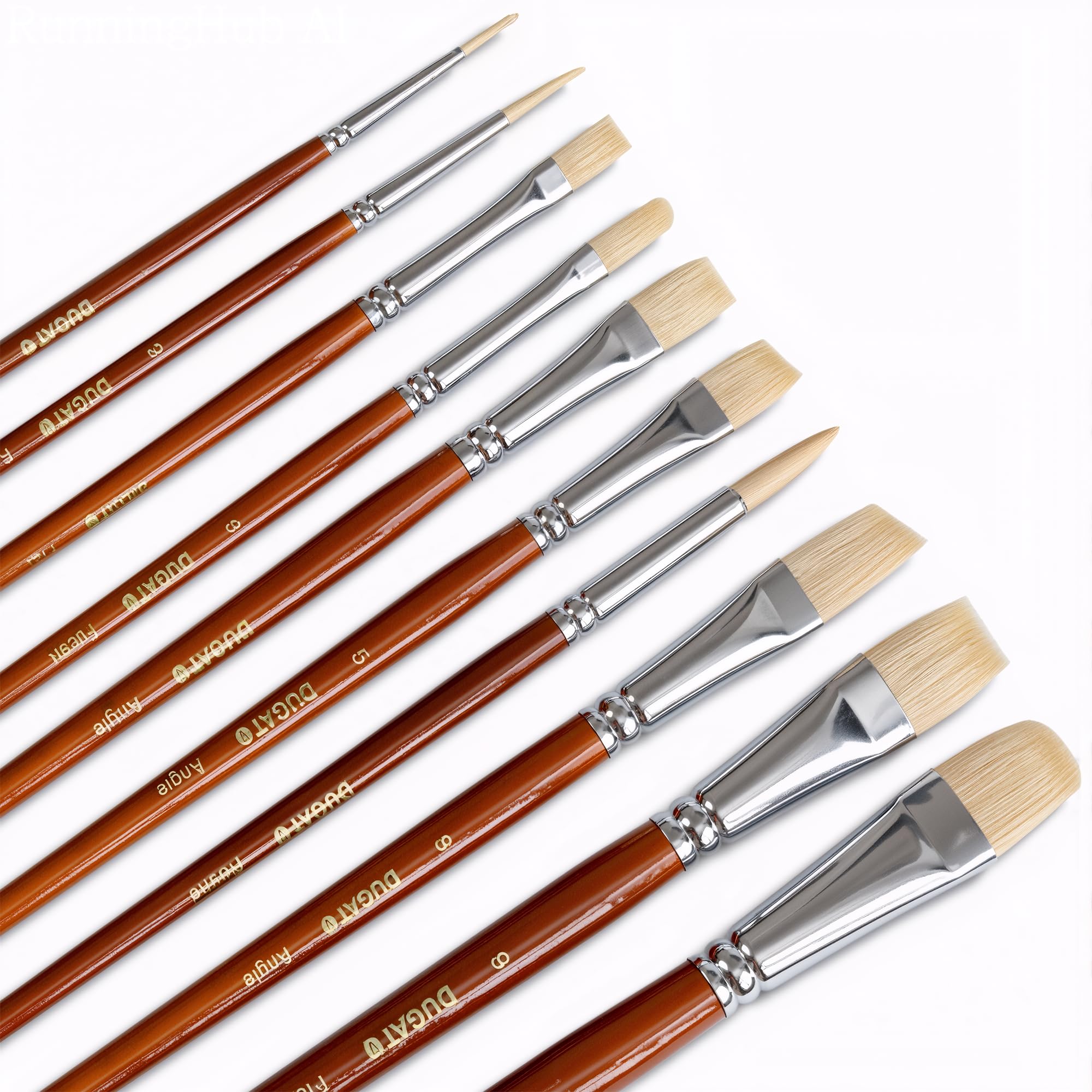 DUGATO Artist Paint Brushes, Set of 10 White Hog Hair Bristle for Acrylic Oil Watercolor Gouache Paint by Numbers, Professional Miniatures Painting Kits with Anti-Shedding Nylon Hair Tips Paintbrushe