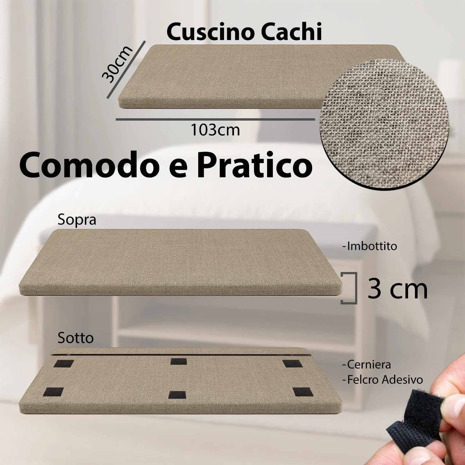 MAKA Scarpiera Panca Ingresso con Seduta, Cassapanca con Cuscino Imbottito L103xP30xA45, Capacità Seduta 150 Kg, 4 Scomparti a Scaffale, Legno Resistente (Bianco XL)