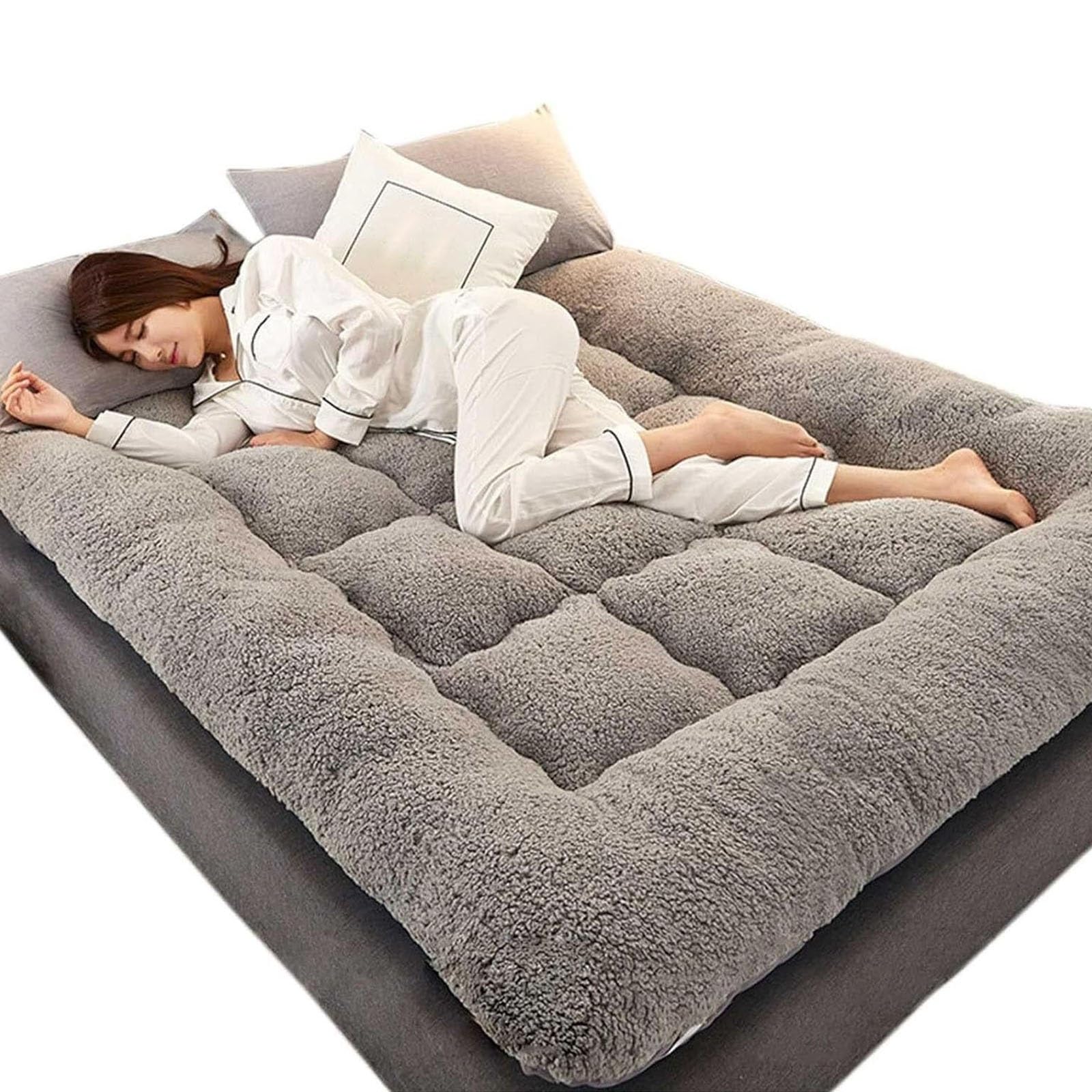 Matelas Futon Japonais Pliable En Peluche épaisse, Matelas De Sol, Surmatelas Futon Simple Ou Double, Lit D'appoint Portable Et Doux Pour Camping-Cars, Chambres D'amis Et Dortoirs(Gray,90x200cm)