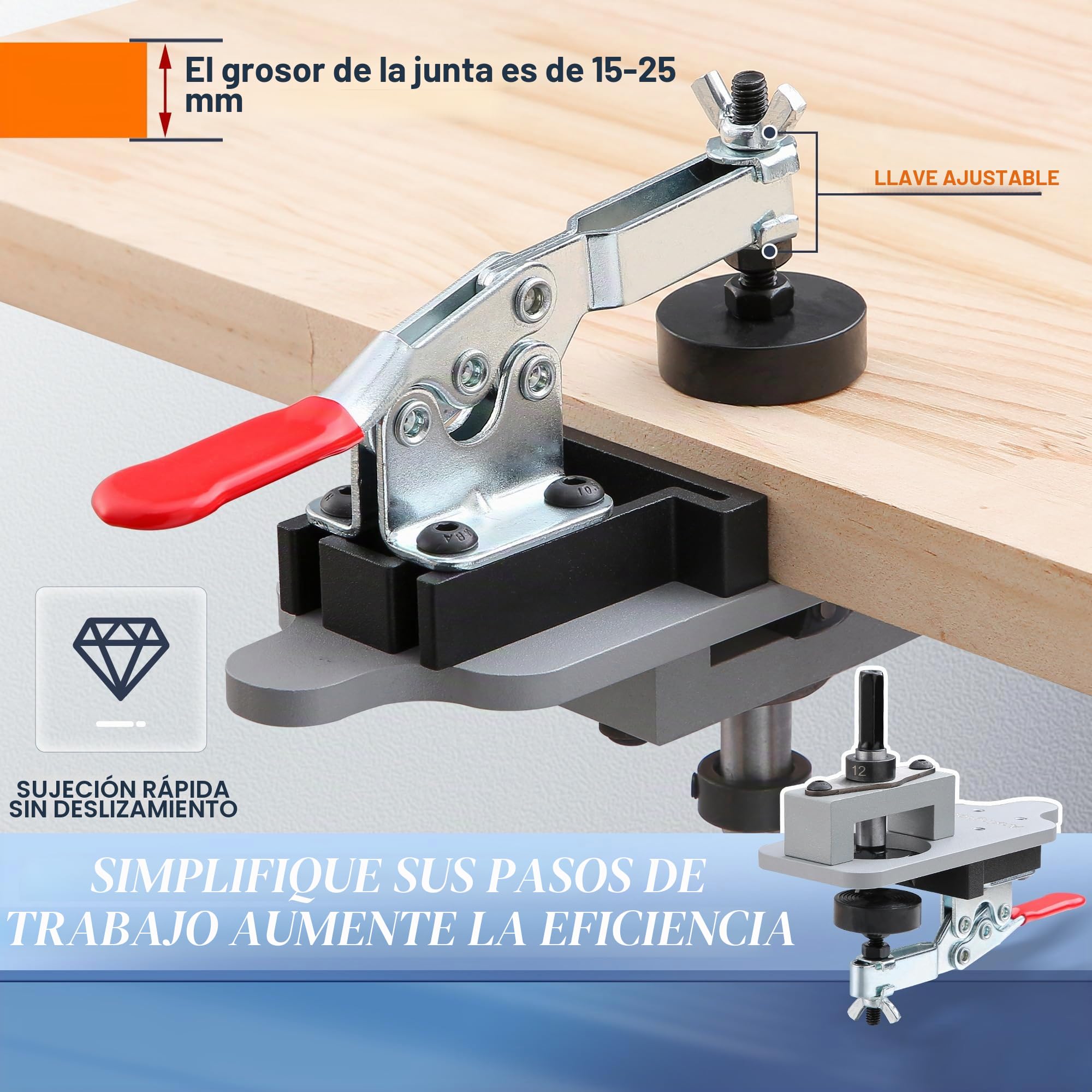 Plantilla de bisagra oculta de metal de 35 mm con abrazadera rápida, localizador de guía de agujeros de perforación de precisión, herramienta de carpintería duradera para instalación de bisagras de
