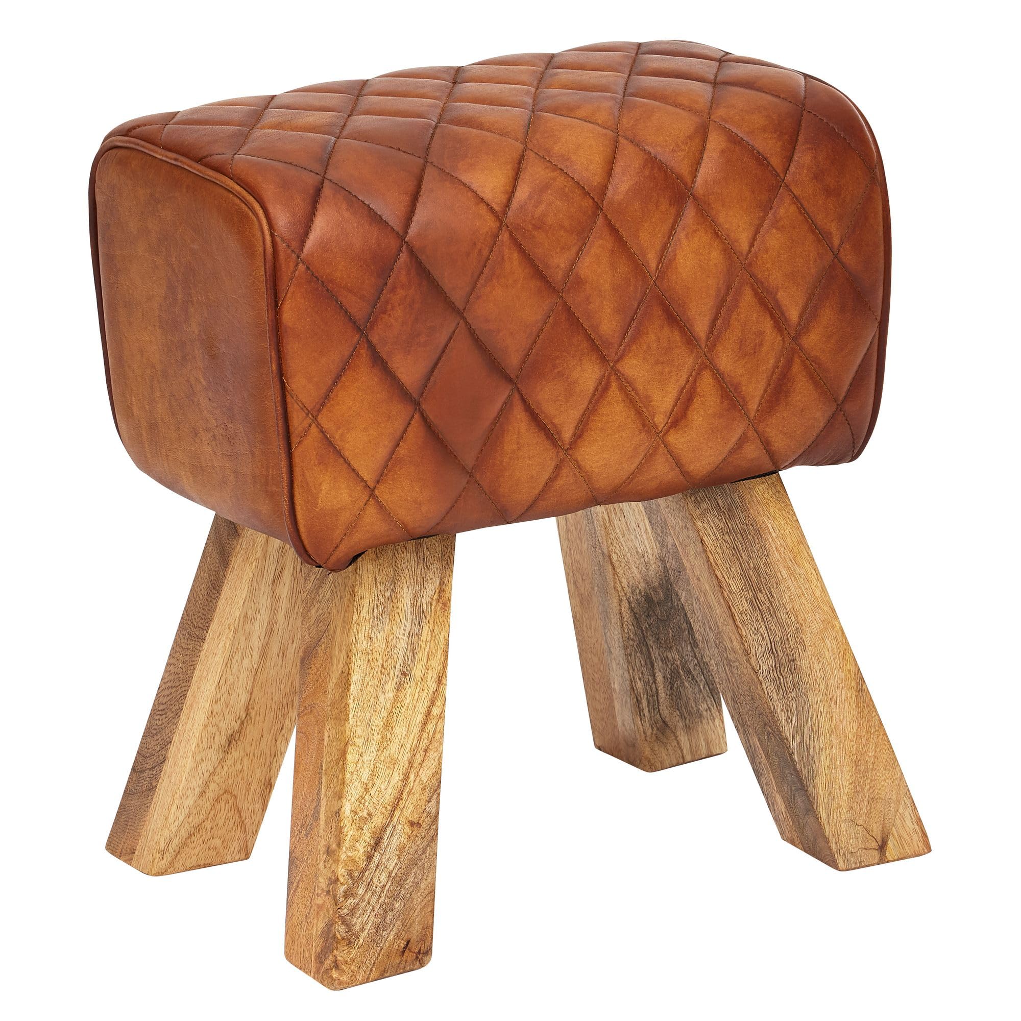 FineBuy Sitzhocker Turnbock 40x27x48 cm Echtleder Massivholz Braun