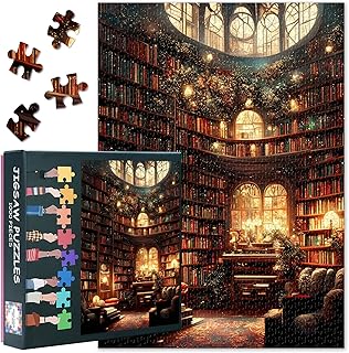Comprar Rompecabezas de biblioteca de lujo para adultos, 1000 piezas, difícil desafío, estantería, rompecabezas para juegos familiares, libros y árbol de Navidad, rompecabezas para adultos, decoración de