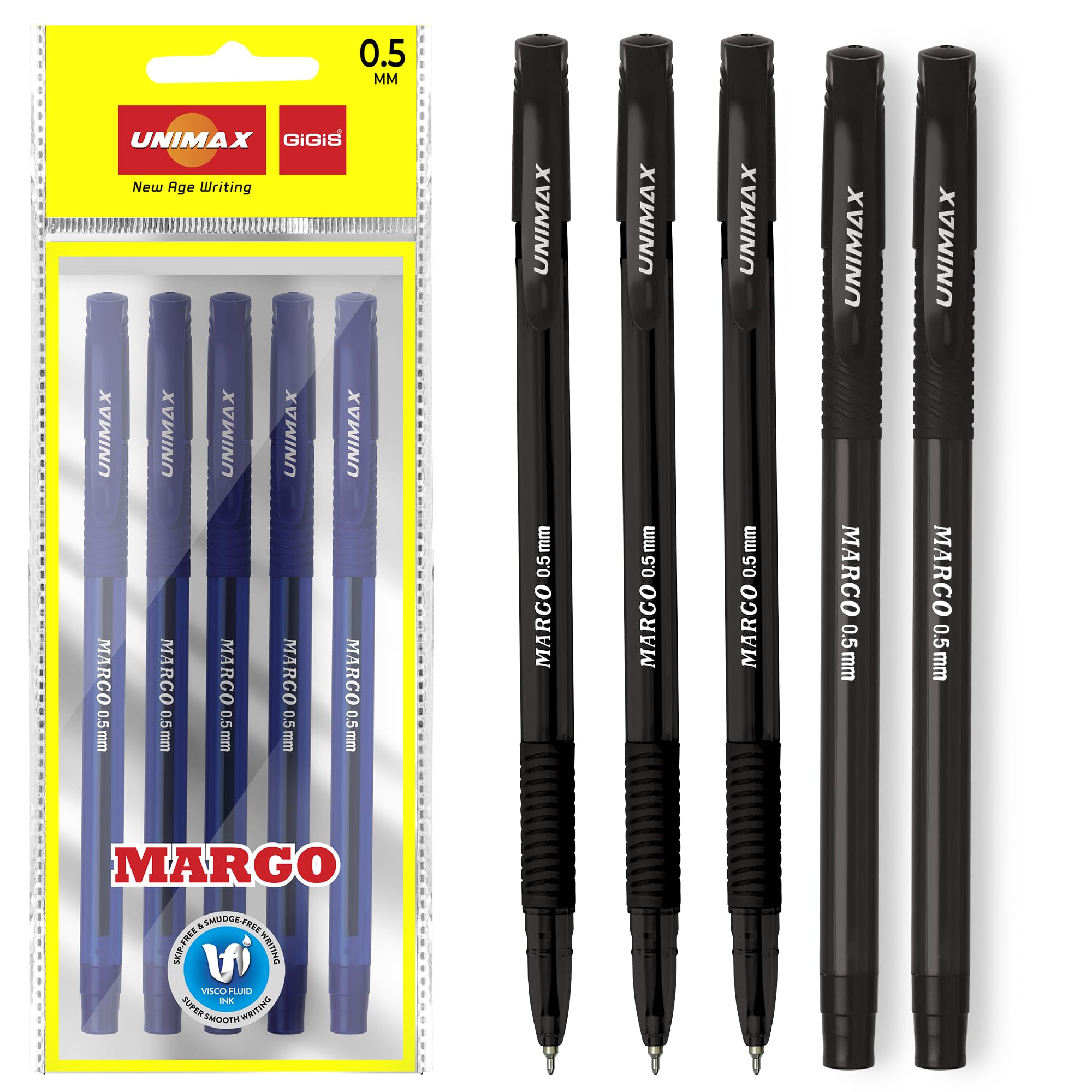 GiGiS Unimax Margo Ball Point Pen 5-Pieces, 0.5 mm Tip Size, Black