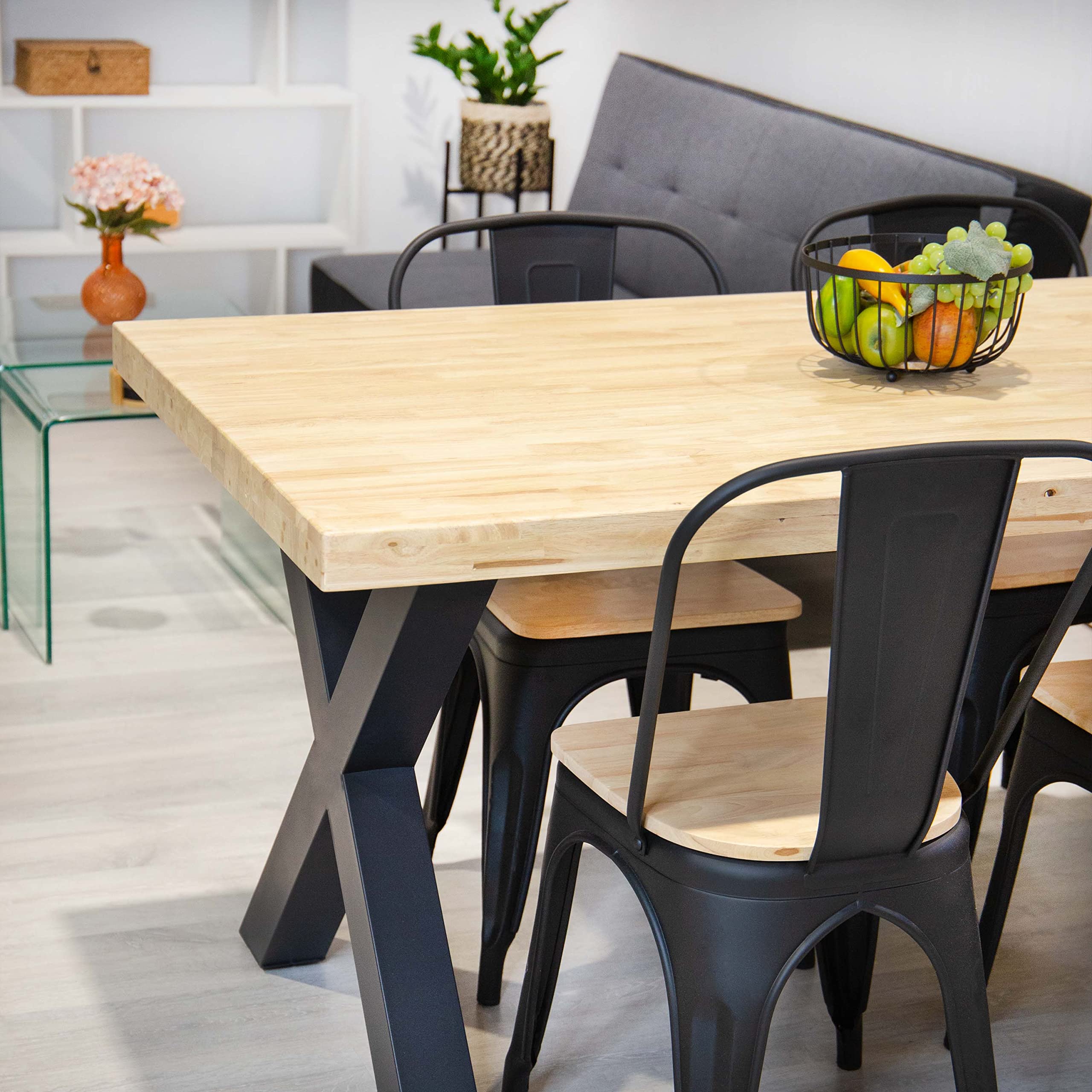 Adec Group X-Loft, Mesa de Comedor, Mesa de Salon, Acabado en Roble Salvaje y Patas Metalicas Negro, Medidas: 160 cm (Largo) x 90 cm (Ancho) x 76 cm (Alto)
