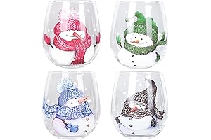 AnyDesign 4Pcs Christmas Wine Glasses Snowmen Stemless Wine Glasses Xmas Party Drinking...