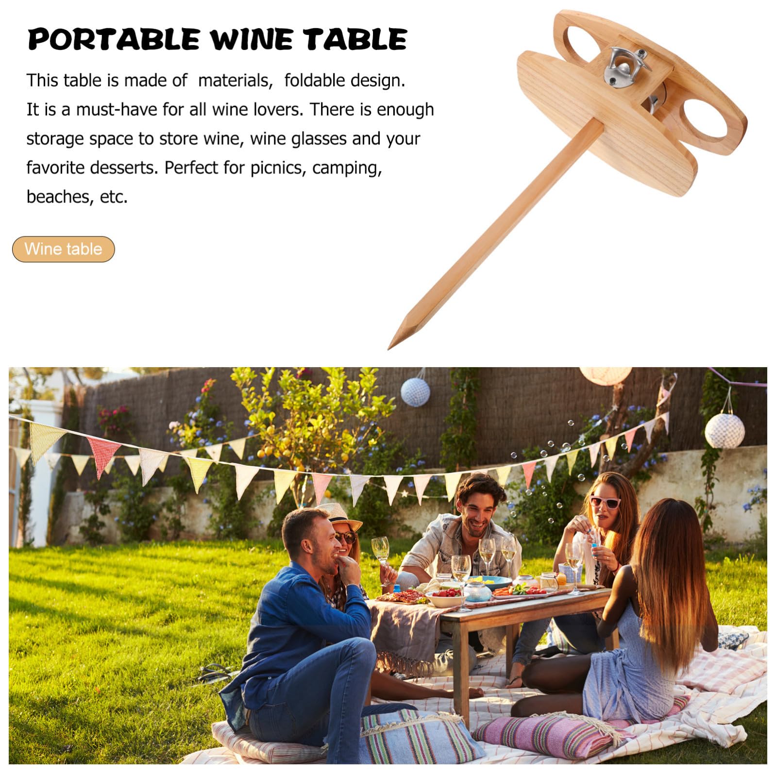 VICASKY Tavolo Pieghevole Portatile in Legno Kaki per Vino e Bicchieri | Festa Estiva, Uso Travel e Outdoor, Tavoli Pieghevoli da Esterno, Tavolino da Campeggio