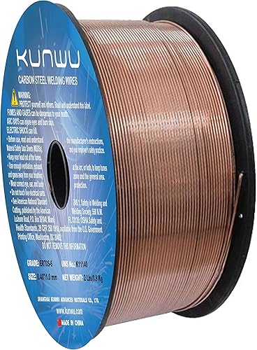 KUNWU ER70S-6 - Alambre de soldadura MIG de acero suave 0.040 pulgadas, 2 libras x 1 paquete de carretes sólidos de acero al carbono de 4 pulgadas