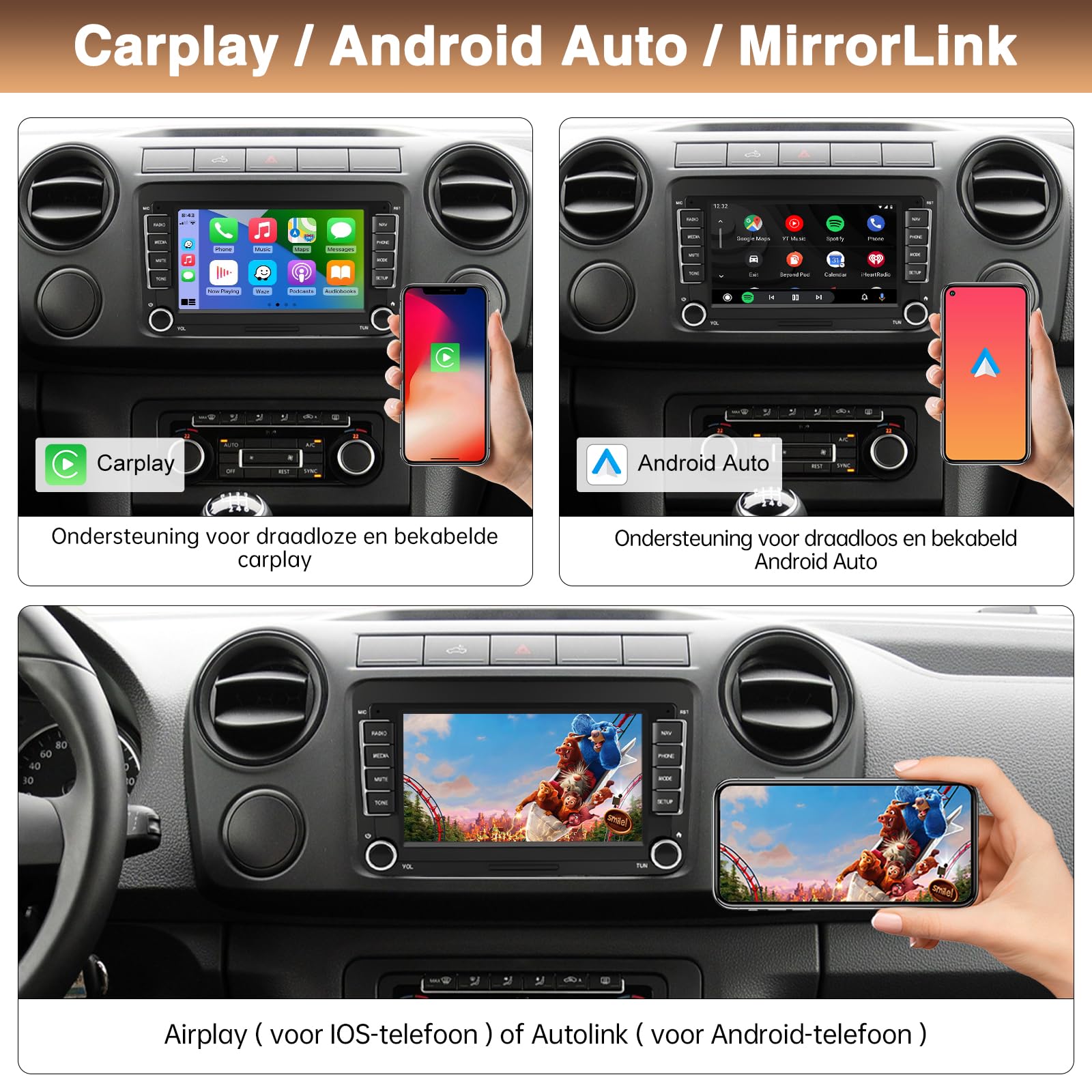 Autoradio con schermo da 7 pollici per Volkswagen Seat Golf Passat Jetta Beetle Tiguan Touran EOS Skoda Seat Doppio Din Touchscreen Radio Bluetooth con CarPlay wireless Android Auto GPS
