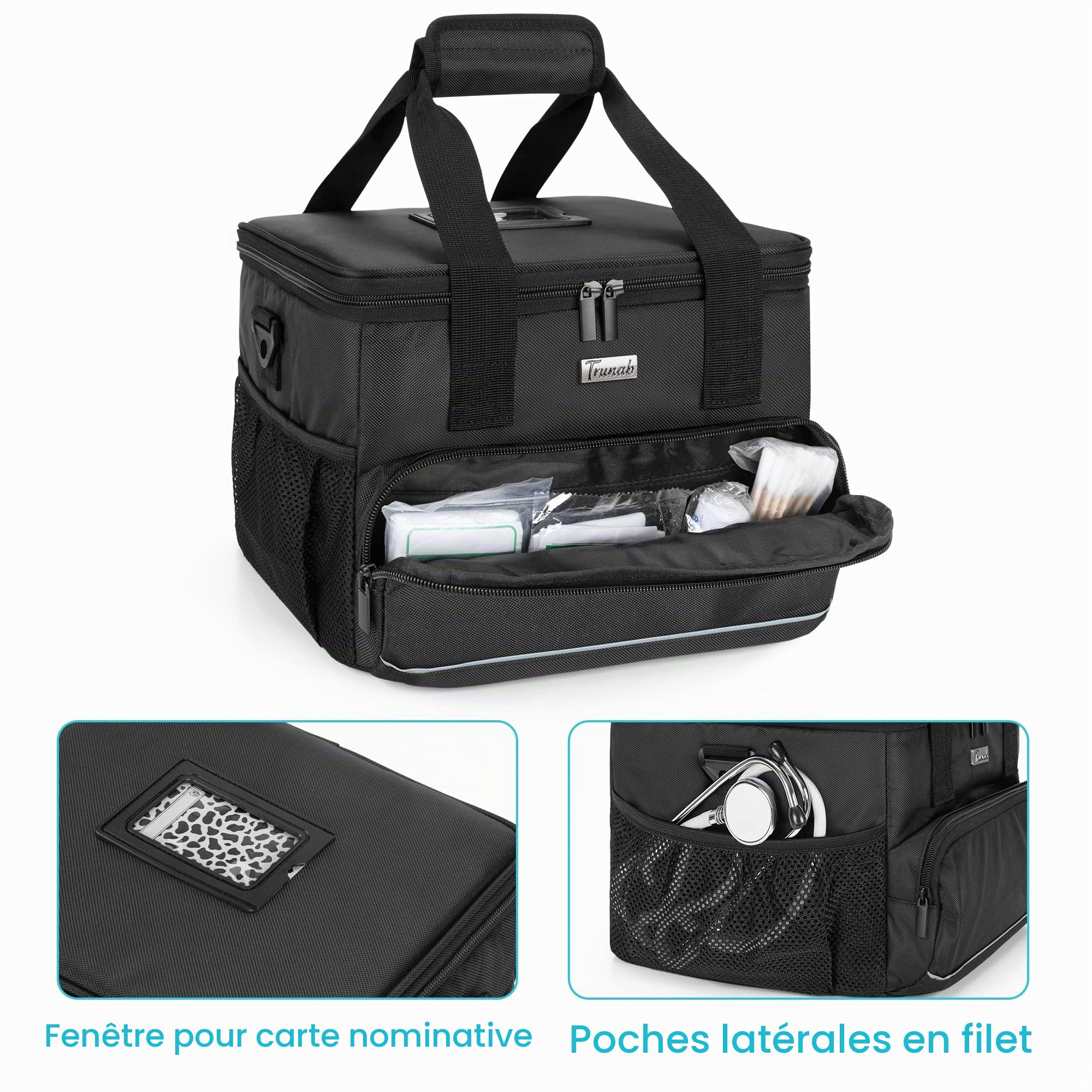 Trunab Sac Médical Isolé avec 5 Séparateurs Réglables, Sac à Insuline Résistant à l'eau pour la Maison, Les Voyages, Le Camping, Sac Vide - Design Breveté,Noir