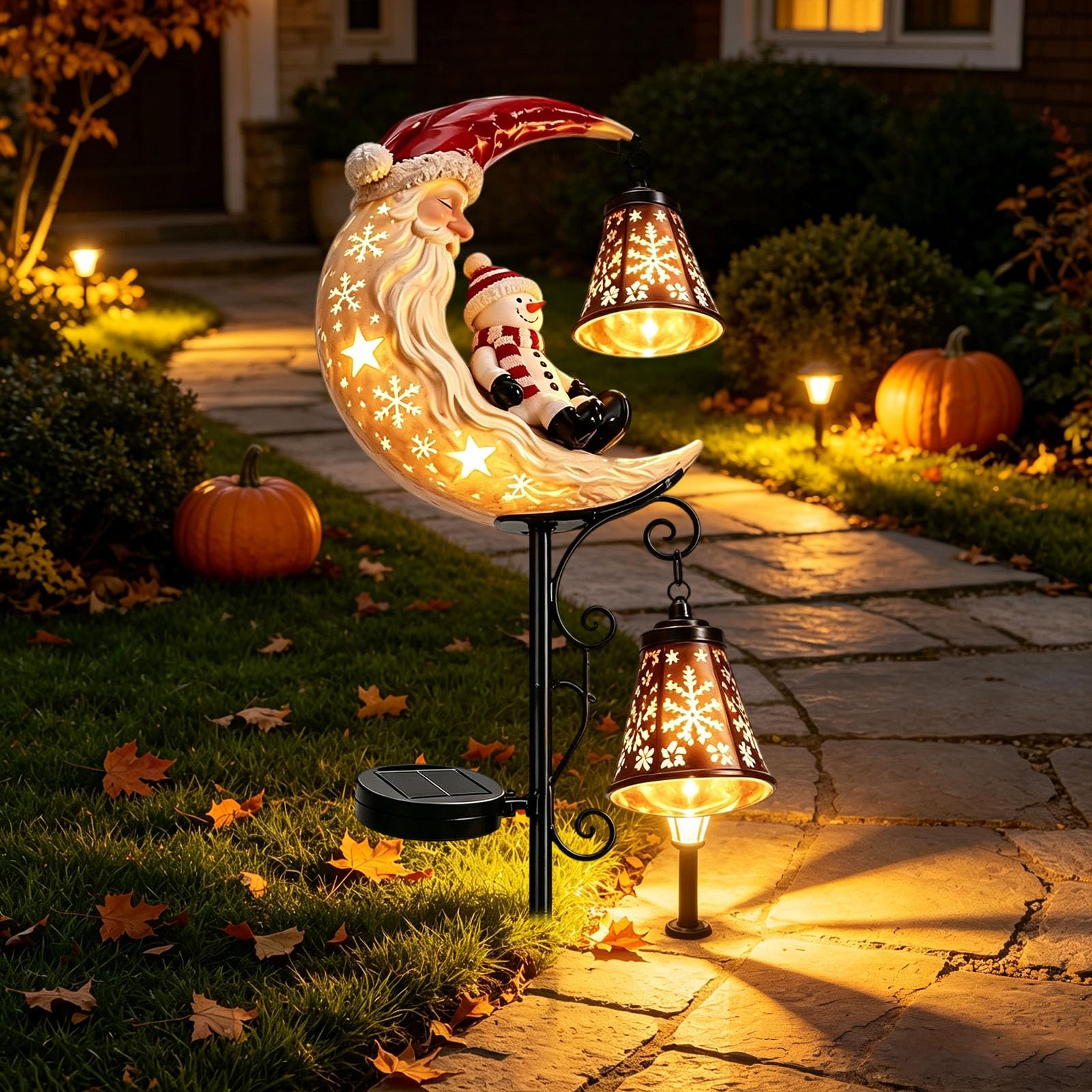 Christmas Santa Snowman Stake Light, Solar LED Pathway Decor (C)