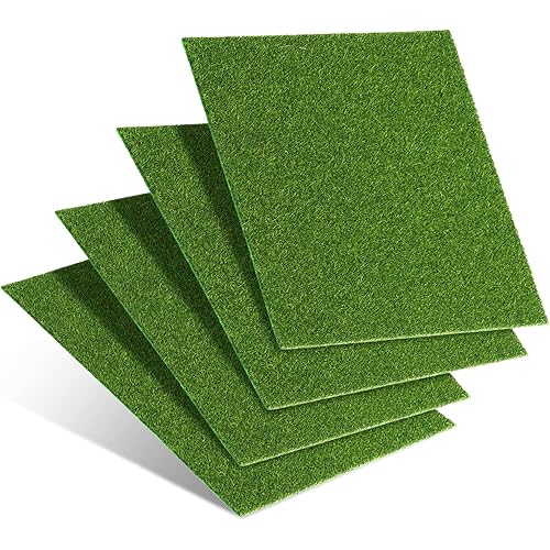 4Pcs 6x6 Inch Fake Grass Decor for Crafts, Premium Realistic Miniature Artificial Grass, Easy to Cut & Shape Artificial Turf for Mini Fairy Garden, Dollhouse, Diorama