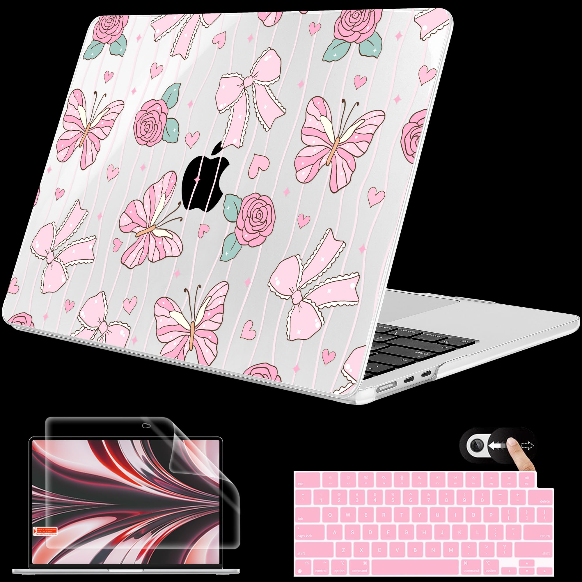 Mektron for 2026 MacBook Air 13-inch M5 Laptop Case A3449 with 13.6-inch Liquid Retina Display Fits 2025 A3240 M4 2024 A3113 M3 2023 A2681 M2 Printed Shell for MacBook Air 13.6", Coquette Bow-A