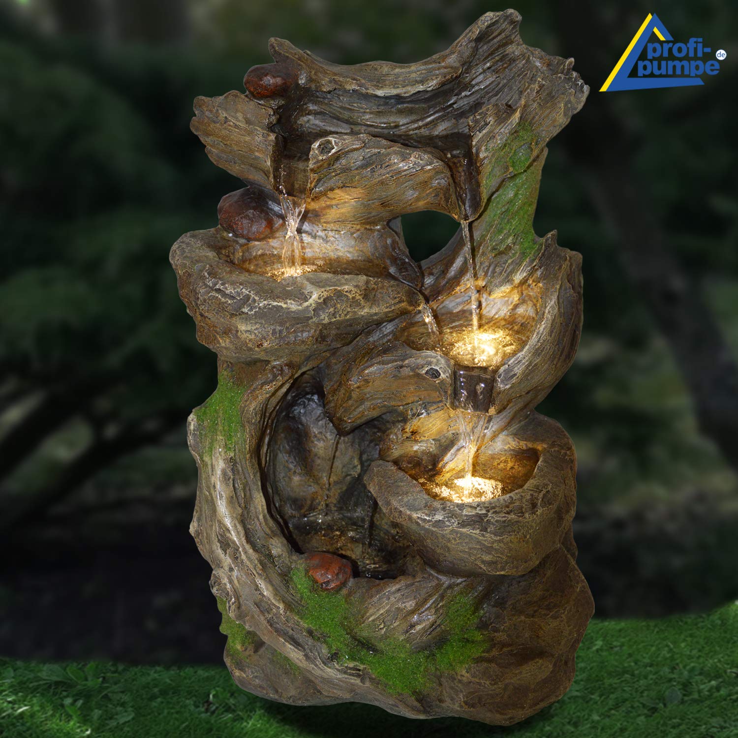 Gartenbrunnen Brunnen Zierbrunnen Zimmerbrunnen Brunnen mit LED-Licht 230V Wasserfall Wasserspiel für Garten, Gartenteich, Terrasse, Teich (012)