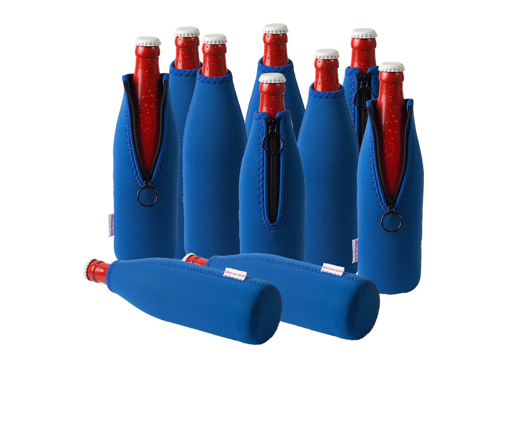 Rafraîchisseur de bouteille en néoprène, Seau à Vin, Rafraîchisseur de boissons, Dress-your-drink, bleu, 10er Spar-Set 0.5 Liter