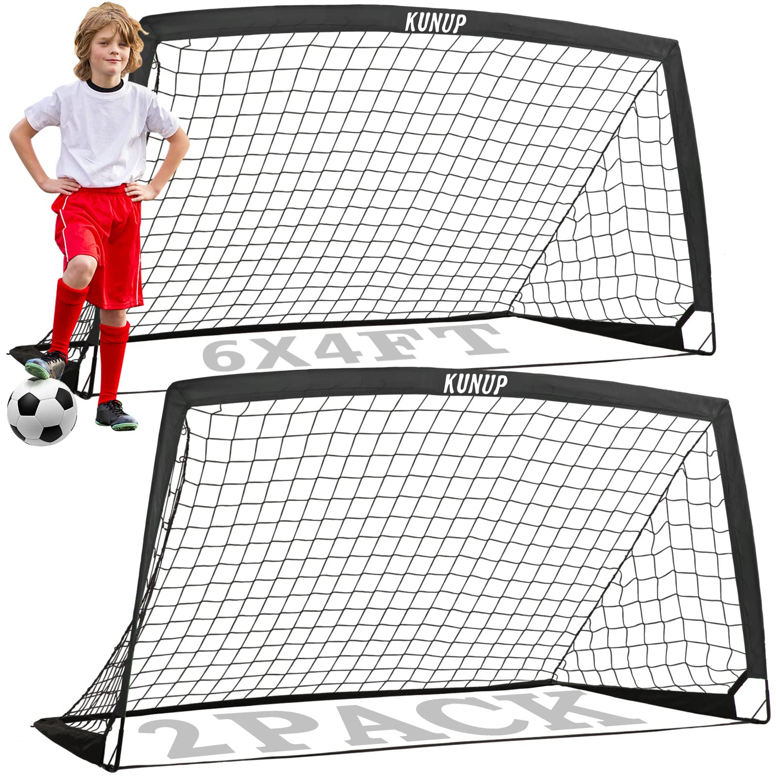 Kids Soccer Goal for Backyard, 6×4FT Easy Foldable Soccer Practice Net with Portable Carrying Bags for Toddler Youth Adult Soccer Training Equipment Outdoor Sports Game