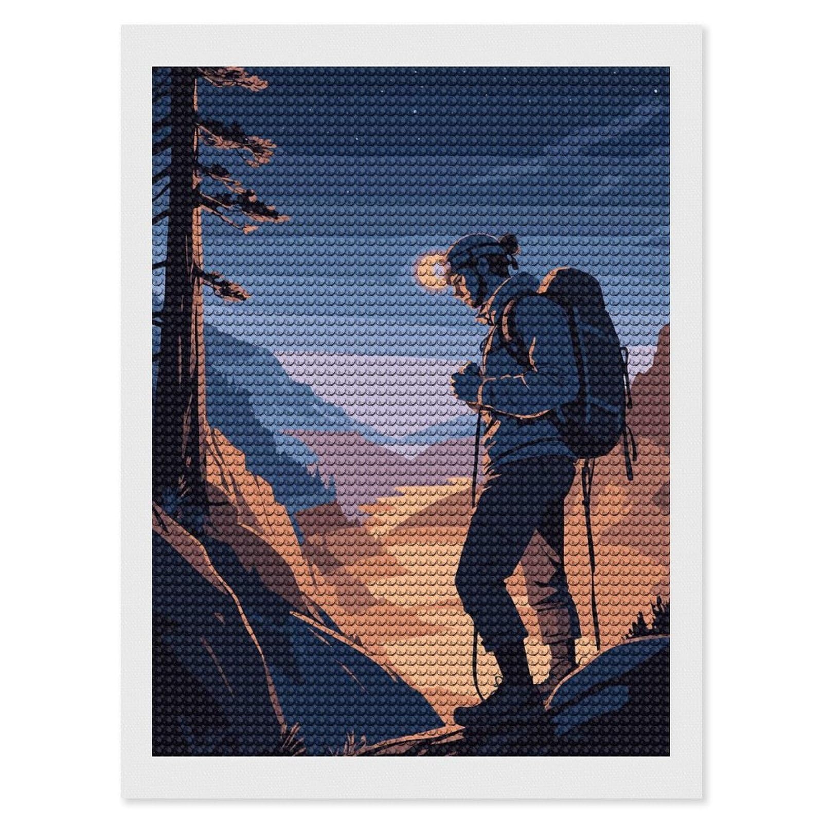 Junmoney Hiker at Dusk Diamond Art Kit 12"x16", Holiday Gift Idea, for Women, Easy Handmade Project, Vintage Style Decor, Printed Canvas