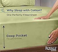 Vista 2 de Royale Linens Sábana Bajera Ajustable de Algodón Orgánico 100% - Tejido Percal - Sábanas Bajeras de Bolsillo Profundo Súper Suaves - Sábana Elástica