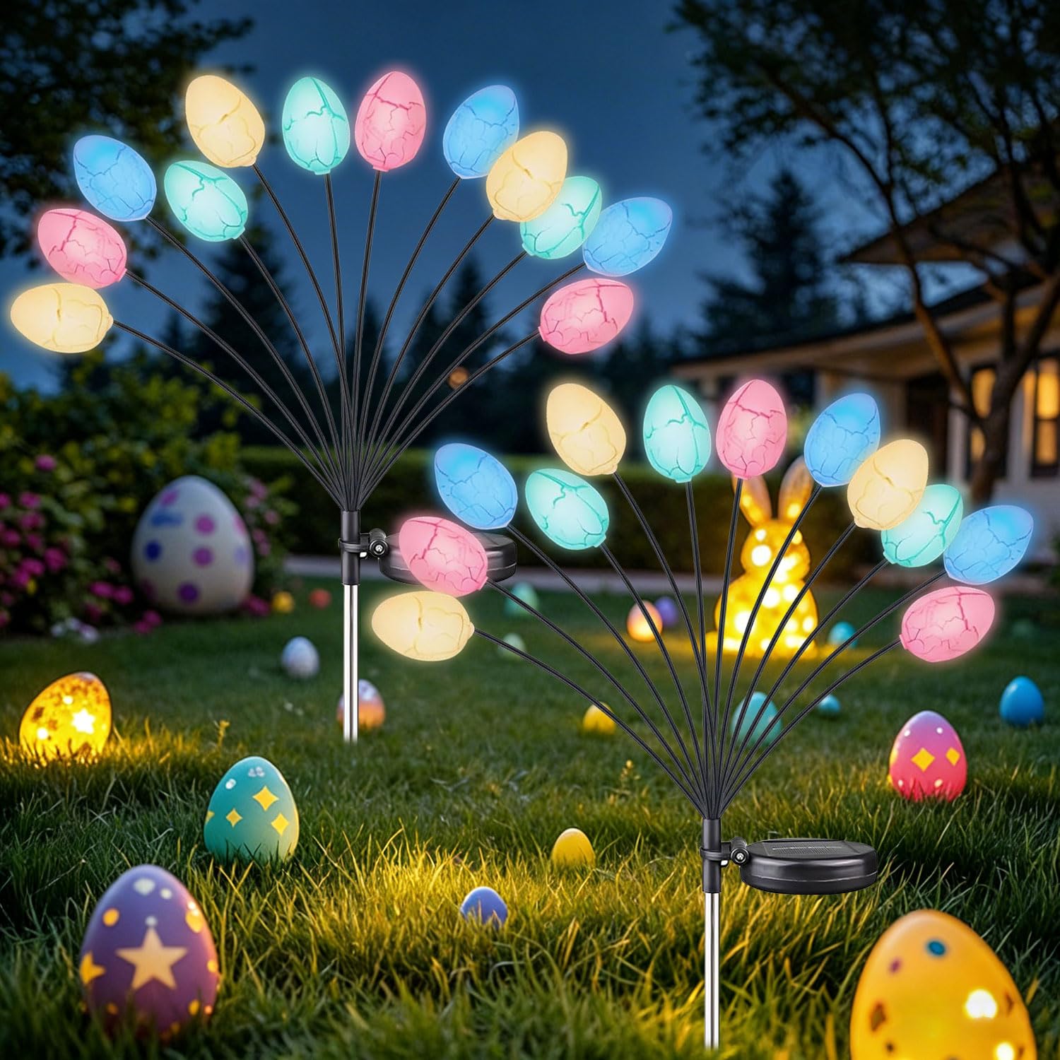 Osterdeko Beleuchtet Solar Gartenleuchten für Außen,12 LEDs Solar Ostereier Gartenleuchten,Ostern Deko Garten Osterbeleuchtung,LED Eier Ostern für Dekoration Party Outdoor Garten Festival