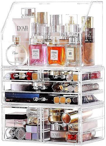 Miniatura 8 de Cq acrylic Vitrinas de cosméticos con tapa, a prueba de polvo, impermeables, para encimera de baño, apilables, transparentes, organizador de