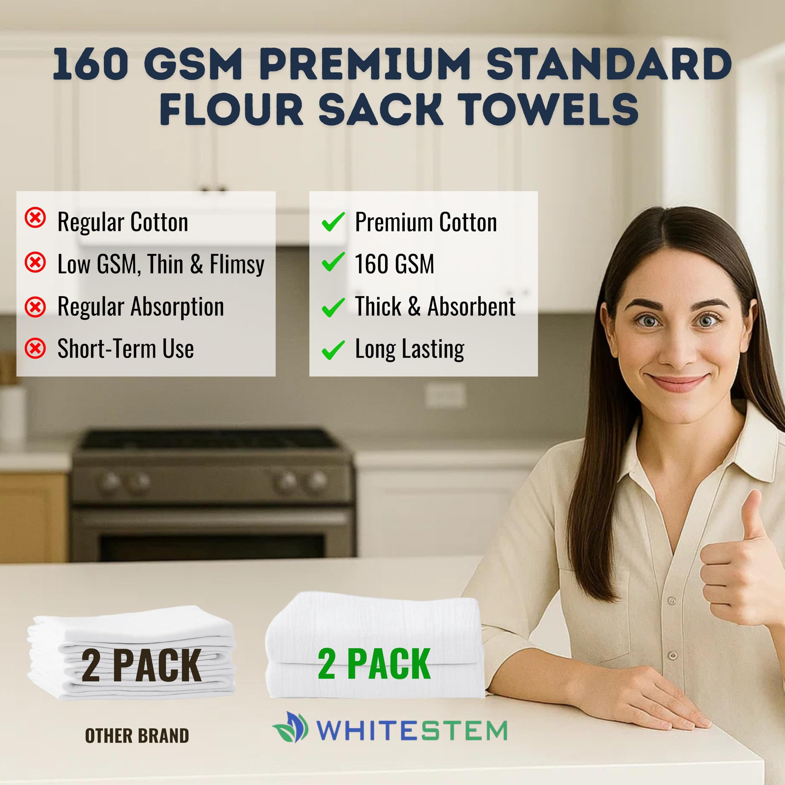 Toallas de Saco de harina, paño de Cocina para Manualidades, Toalla de algodón en Blanco para Bordar, Funda de Lino a Prueba de Pan para Hornear, Grueso, Absorbente, de Secado rápido, Paquete de 2