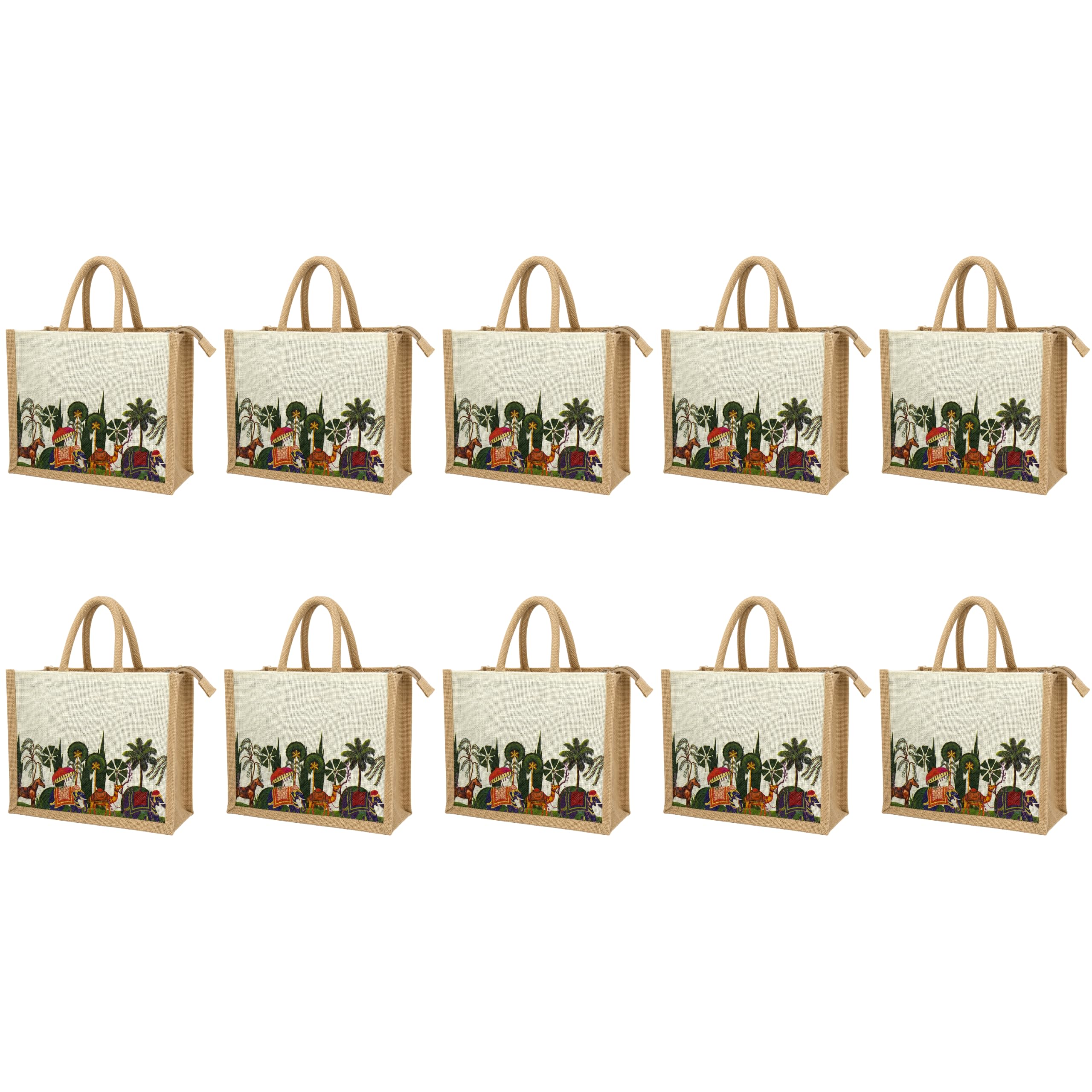 cantainoo Jute Bags for Return Gifts | Return Gift Bags | Eco-Friendly Reusable Jute Bags for Gifting, Shopping & Daily Use (10, Natural Jute – Printed)