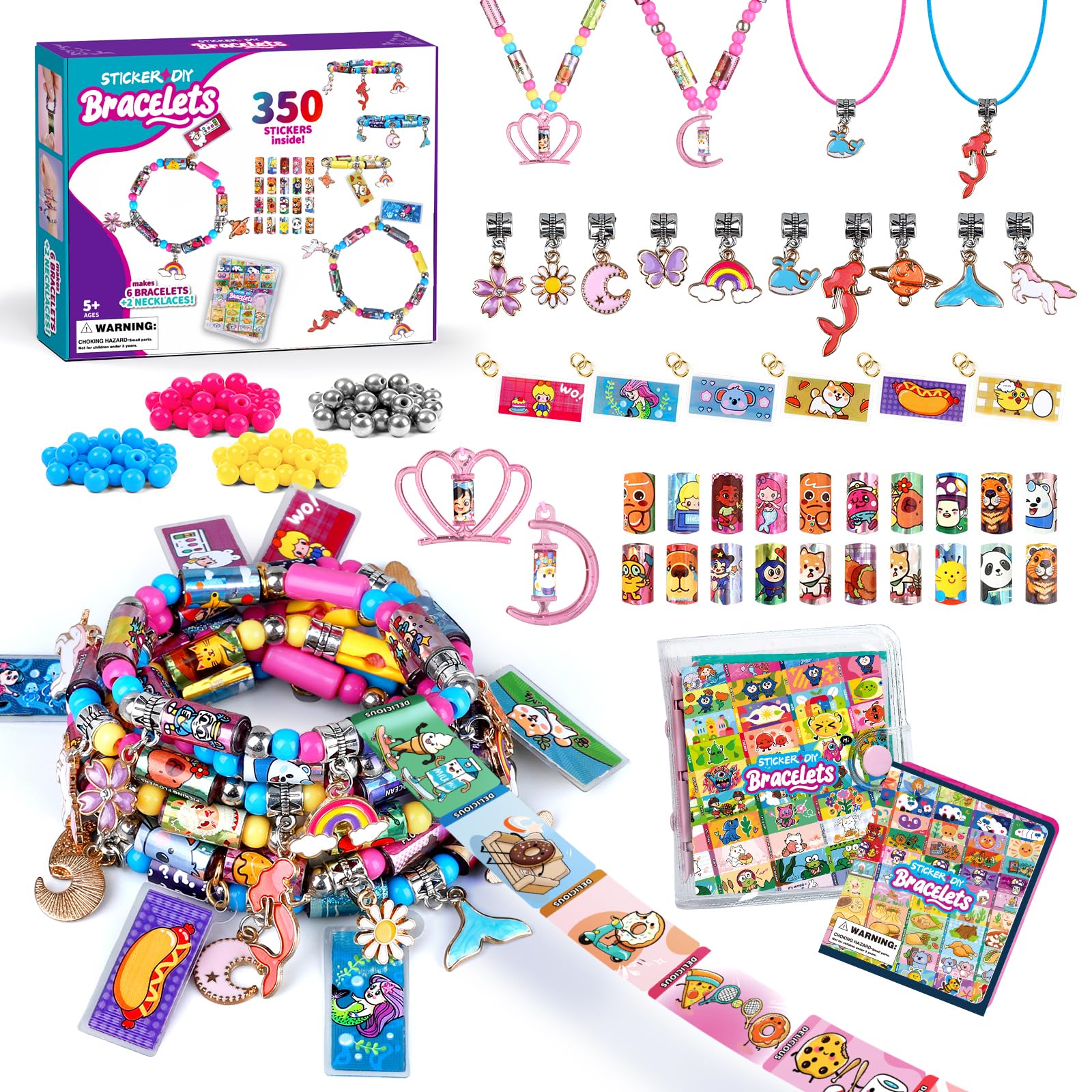 Kit de fabrication de bracelets autocollants à faire soi-même, avec 350 mini rouleaux d'autocollants, 12 pendentifs mignons et livre de collection, kit de fabrication de bijoux et de colliers, arts et
