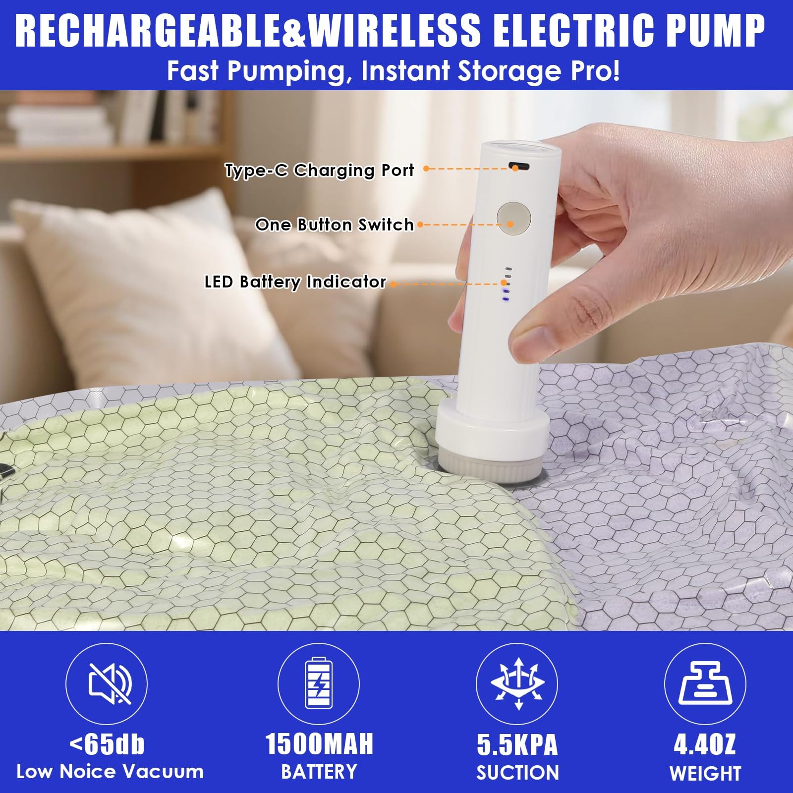 Vakuumbeutel für Reisen, mit wiederaufladbarer schnurloser Pumpe, Vakuumbeutel für Kleidung mit Handpumpe, tragbar, platzsparend, für Kleidung, Kompressionsverpackung für Gepäck, Bettwäsche, 18 Stück