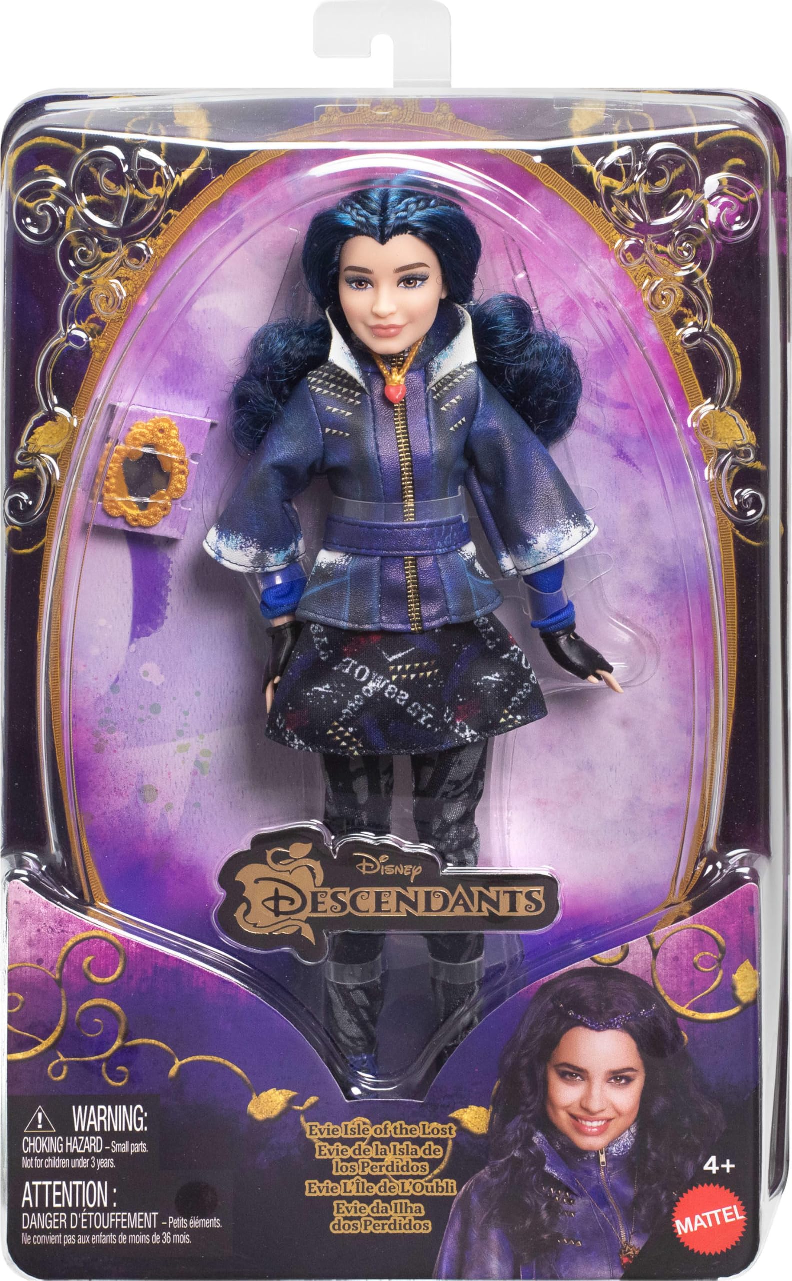 Mattel Descendants Evie Isle of The Lost Dziesiąta rocznica modna lalka w zdejmowanym garniturze, akcesoria i elastyczne stawy, inspirowane filmami
