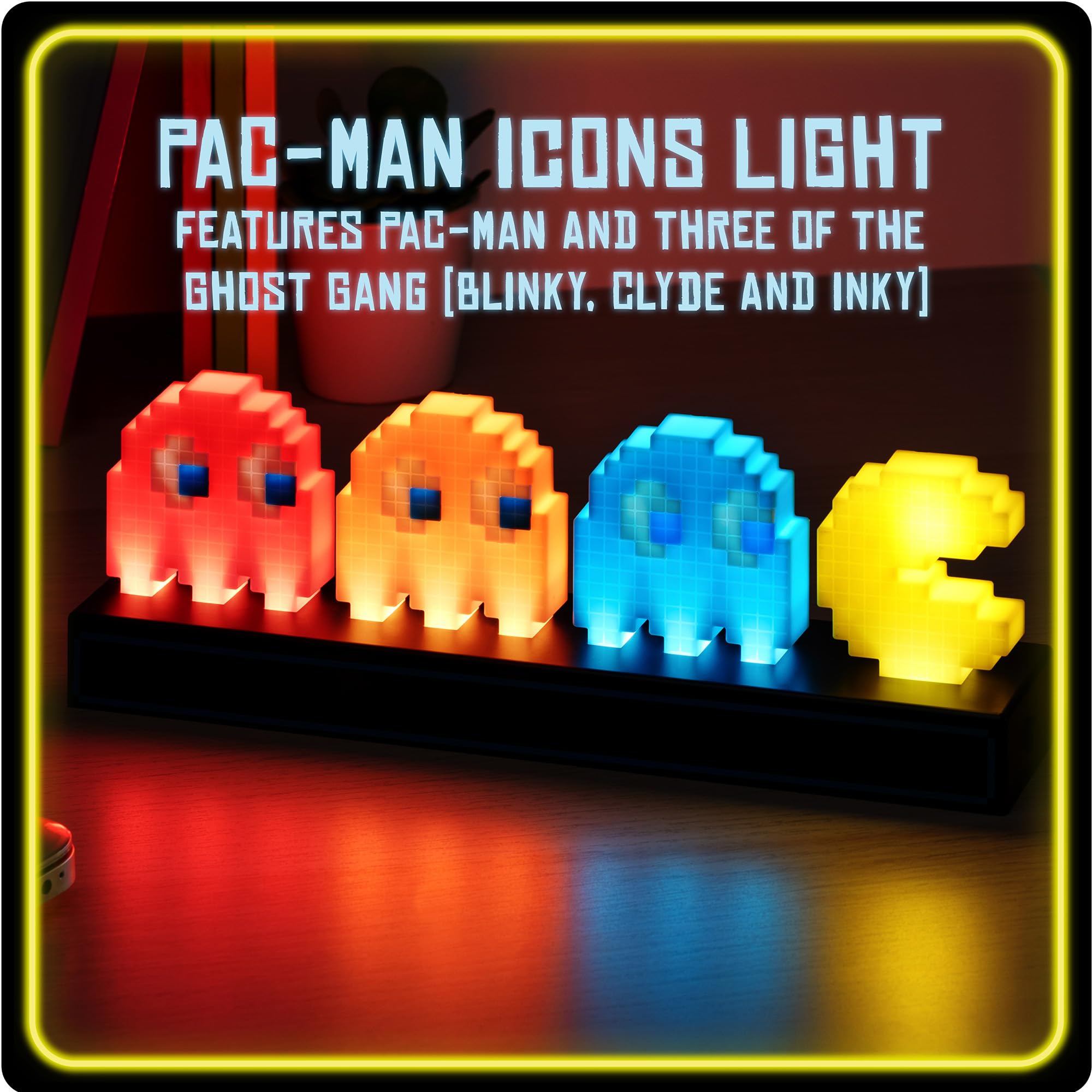 Luz de escritorio Pac Man & Ghosts oficial reactiva al sonido 3 modos luz USB baterías decoración retro