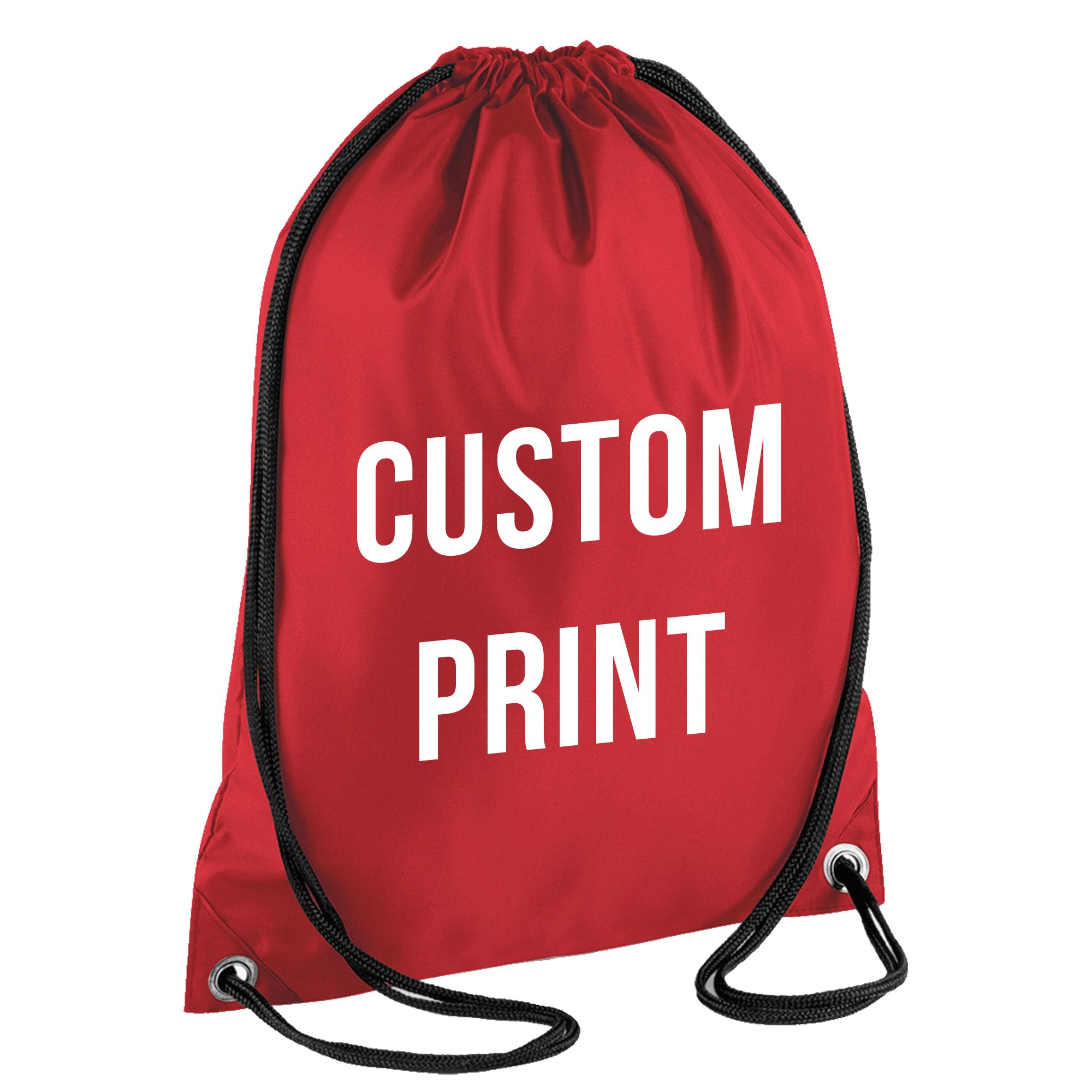 PERSONALISED CUSTOM PRINT - Drawstring Backpack Waterproof Bag Gym PE DUFFLE School Uniform Sack (Red)