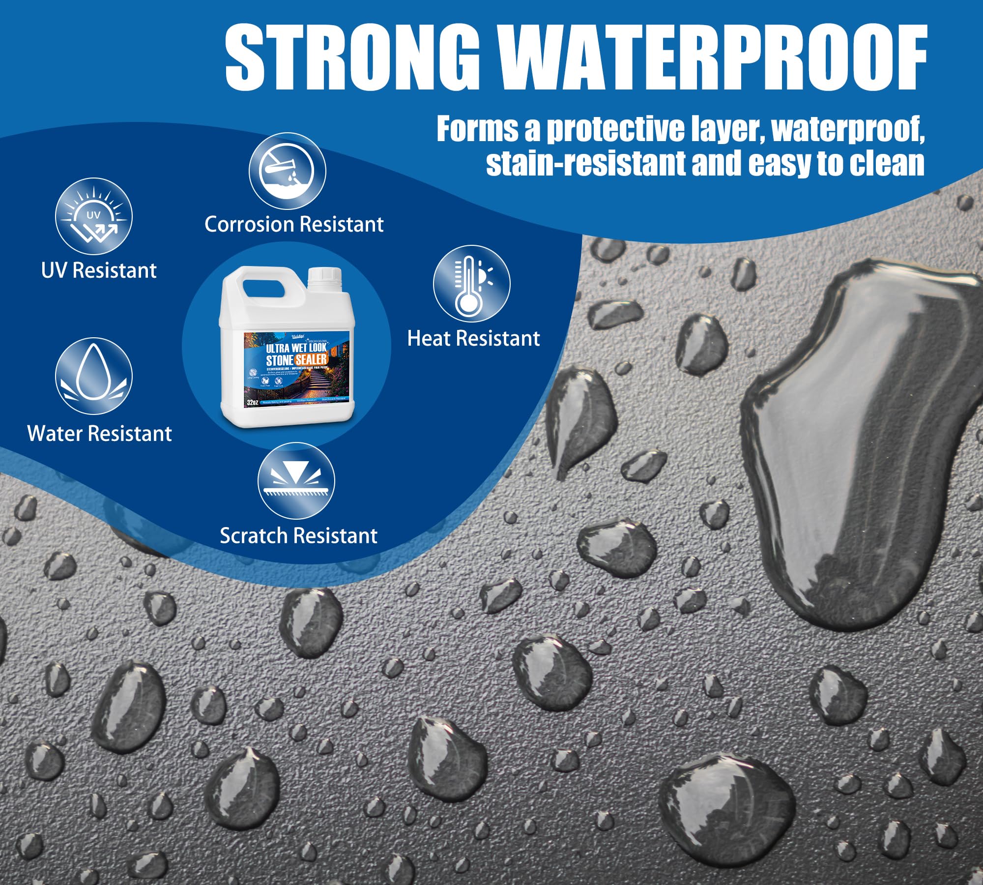 Sigillante Effetto Bagnato - 2L Sigillante per Pietra con Spruzzatore, A Base D'acqua, Protezione a Lunga Durata, Sigillante per Pavimentazione in Cemento, Pareti, Pietra, Mattoni, Pavimenti