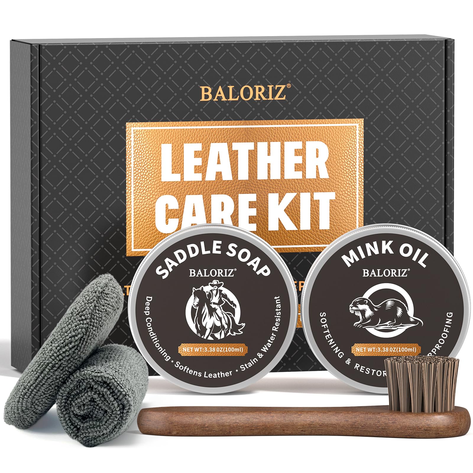 Lederstiefel-Pflegeset – Minköl, Sattelseife für Leder, Applikatoren & Tuch – Lederpflegeset, Stiefel-Lederpflegeset, Lederschuh-Pflegeset für Cowboystiefel, Arbeitssstiefel, Schuhe und Sattelzeug