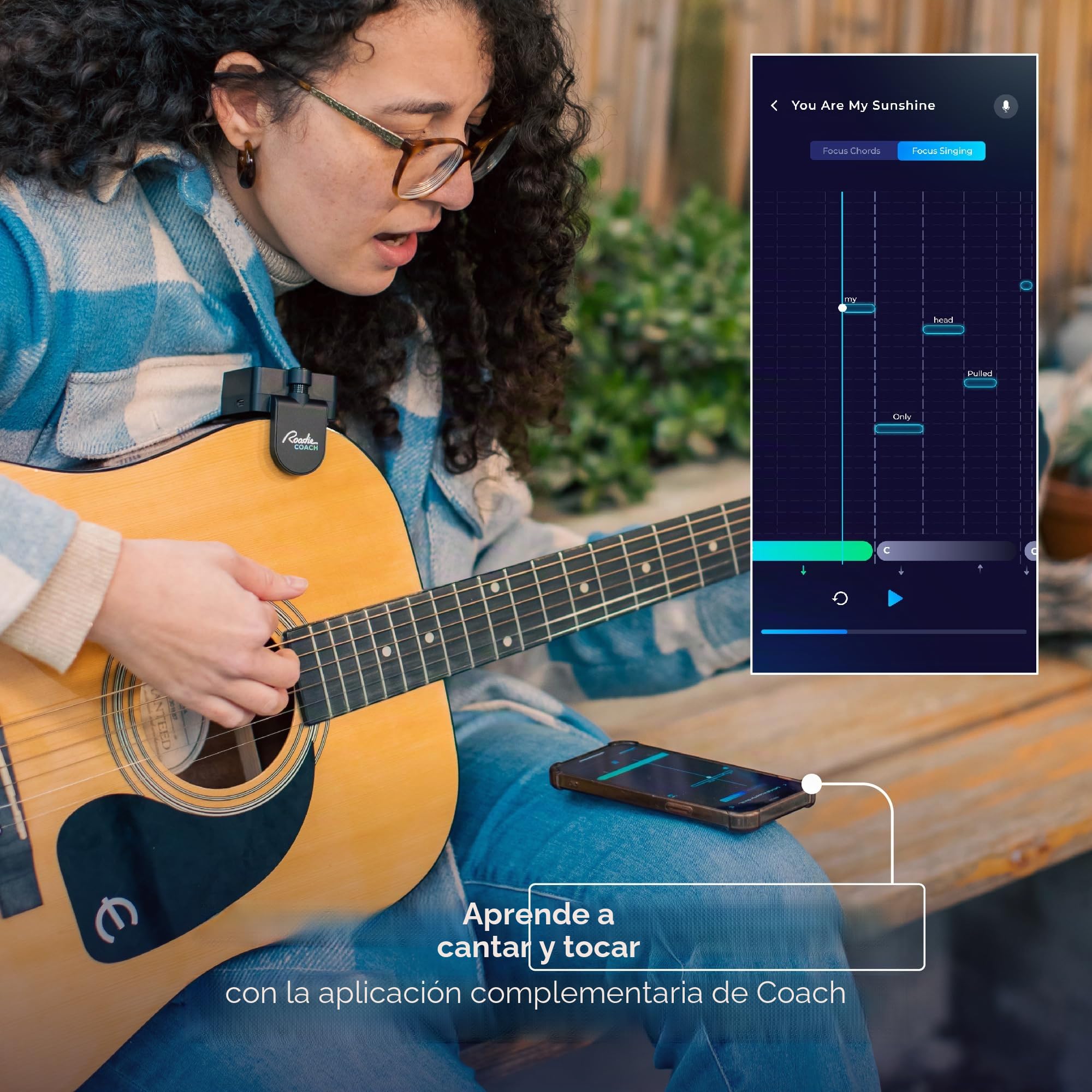 Roadie Coach Multi-Herramienta para Guitarra, Ukelele y Canto | Grabadora Portátil con Micrófonos Duales, Afinador, Controlador MIDI, Retroalimentación AI sobre Rendimiento