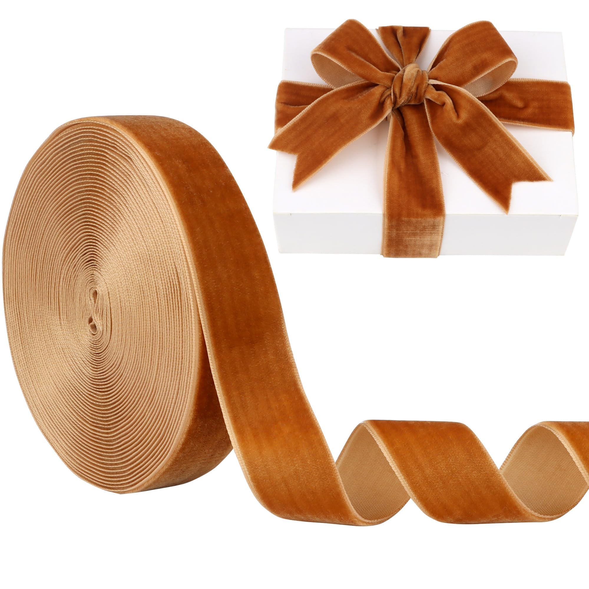 Velvet Ribbon Copper 1 Inch (25mm) 10 Yards Manjonzic Single-Sided Velvet Ribbon Trim Perfect for Christmas Trees Gift Wrapping Bouquets Wedding Decor