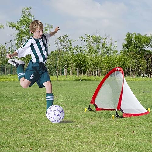 Miniatura 9 de Poray Soccer Goal for Kid Easy-up Set of Two Portable Soccer Net 210D Oxford with 8 Field Marker Cones Extra Stakes Fun for Backyard and Soccer