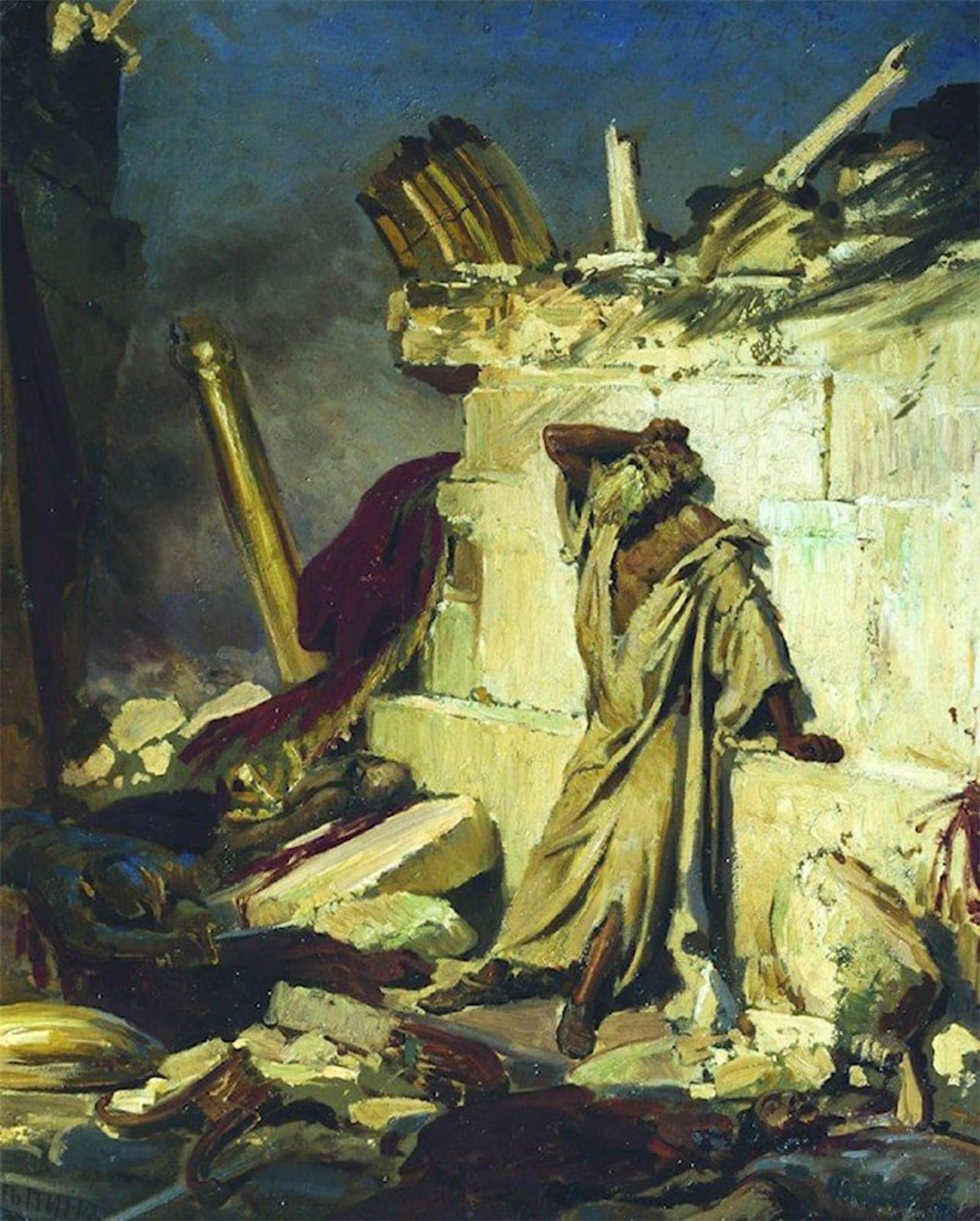ARTXLXXBN Famous Prints Artwork Pictures Poster Painting Art Prophet Jeremiah Laments on the Ruins of Jerusalem by Il'ya Repin Artwork Landscape Pictures for Home Decor 60x90cm