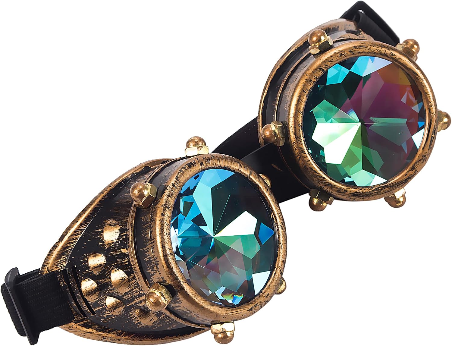 Lelinta Kaleidoscope Spiked Goggles with Adjustable Straps | Rainbow Crystal Lenses,Perfect for Raves,Costume Parties