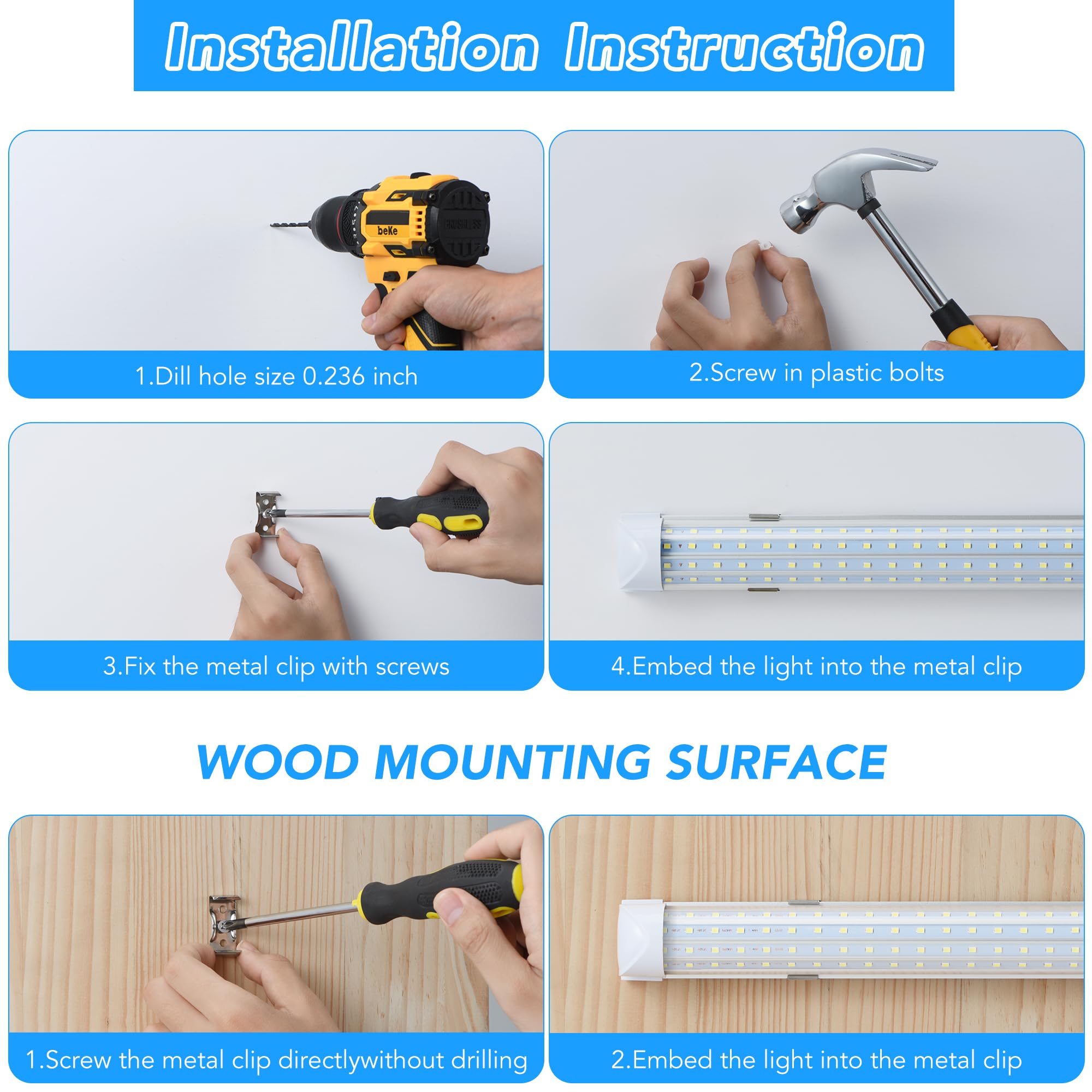 T8 LED Shop Lights 4FT Garage Light 6 Pack 60W 9600LM 6000K Daylight Work Lights Ceiling LED Linkable — view 4