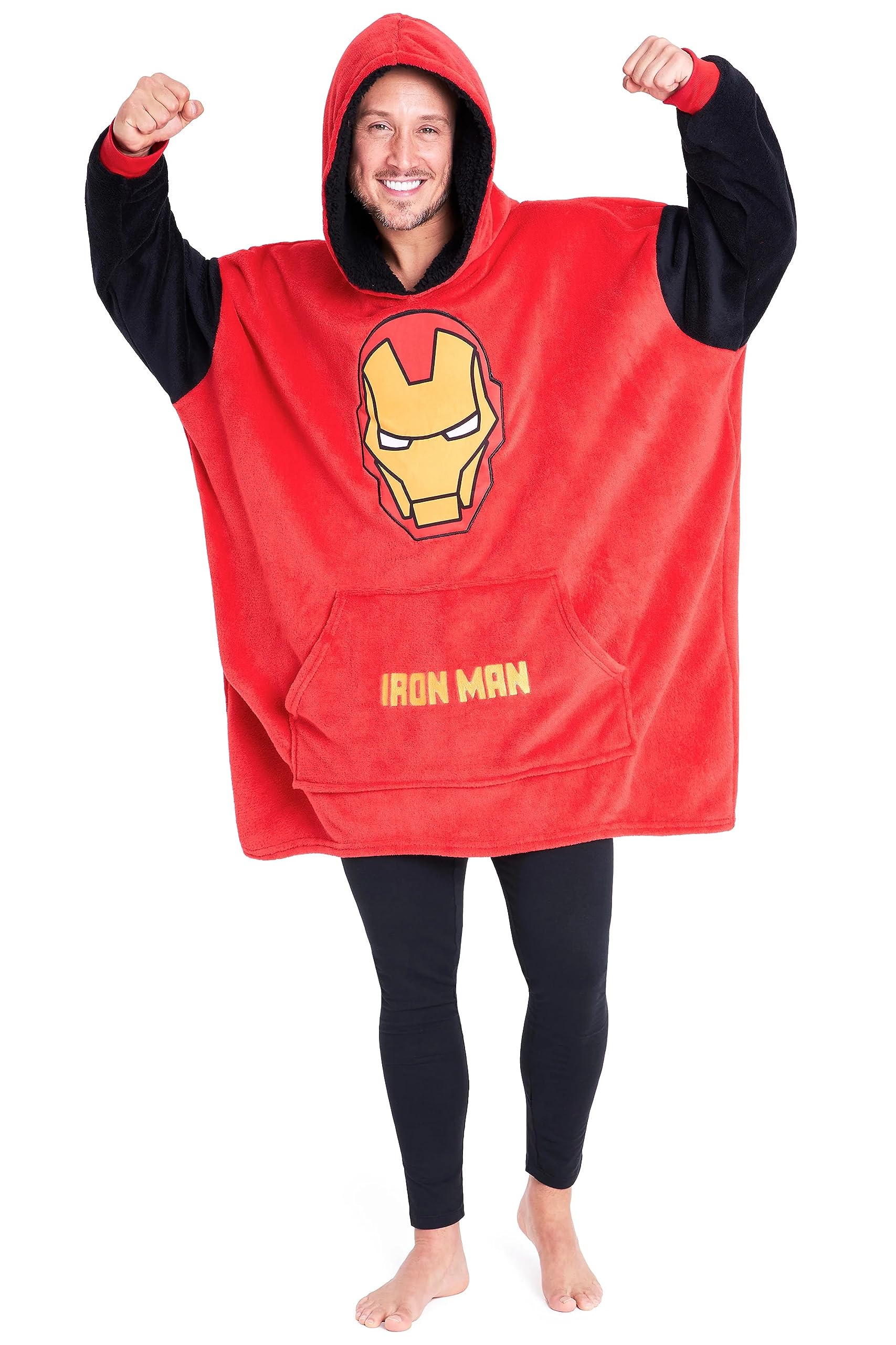 Marvel Men's Red Oversized Hoodie Blanket For Avengers Black Panther Captain America (Red)