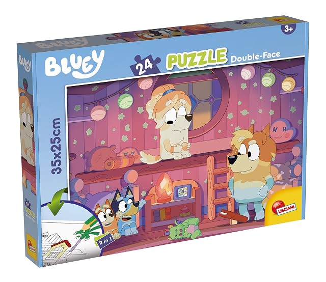 Lisciani - Bluey - Rompecabezas de Doble Cara - 24 Piezas - Estimula la Creatividad, la Imaginación, la Curiosidad y el Sentido de la Observación - Rompecabezas para Colorear - A partir de 3 años