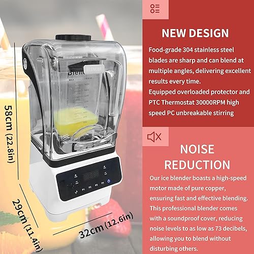 Miniatura 5 de Licuadora comercial con escudo de sonido, licuadora de 1.8 L (61 onzas) para cocina para batidos, licuadora profesional de encimera para batidos de