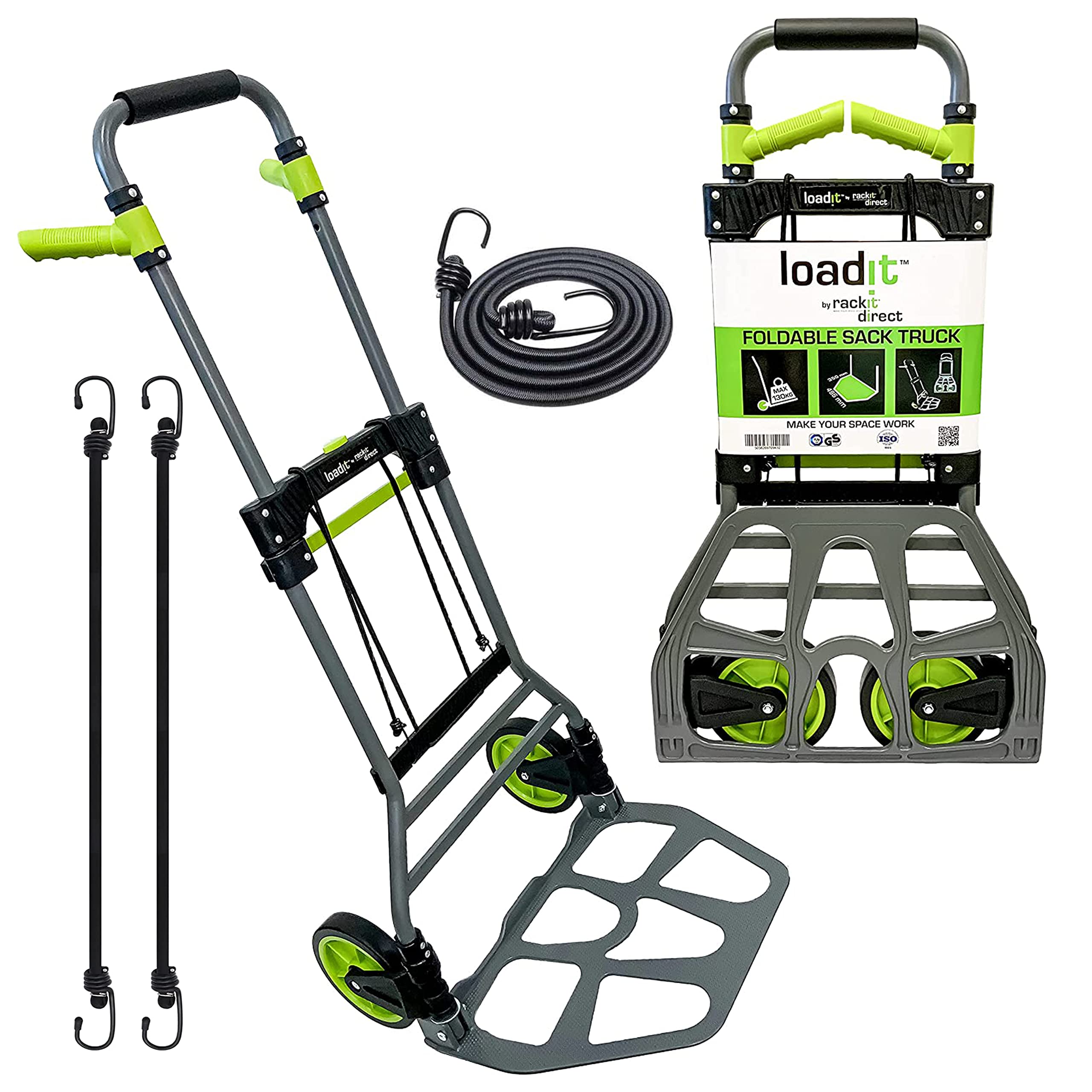 LoadIt Heavy Duty 150kg Load Capacity Folding Sack Truck Trolley - Professional Hand Truck with Steel Frame & Solid Rubber Wheels - Collapsible for Easy Storage - Durable Transport Trolly for Moving