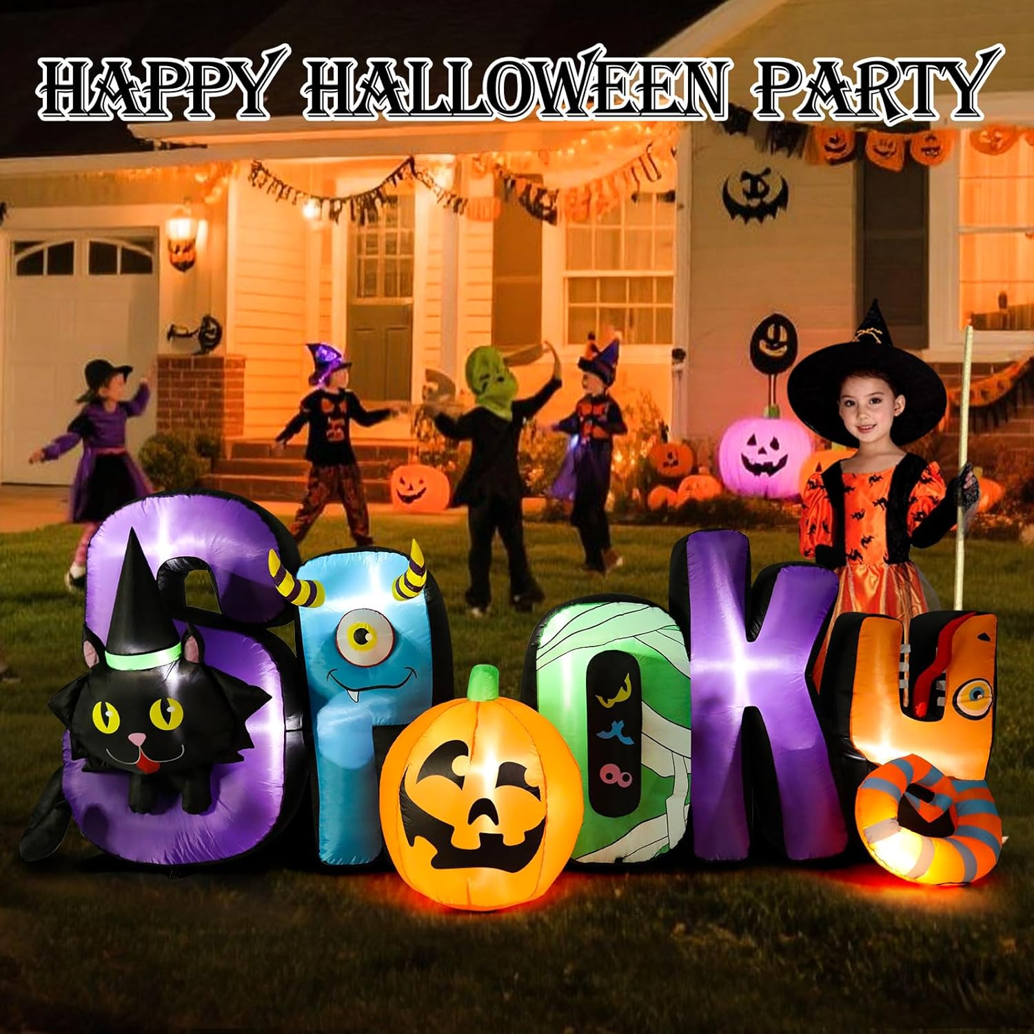 WONDER GARDEN Halloween Inflatable Outdoor Decoration - Spooky Blow Up Halloween Inflatables with Black Cat and Pumpkin Yard Party Garden Lawn Decor